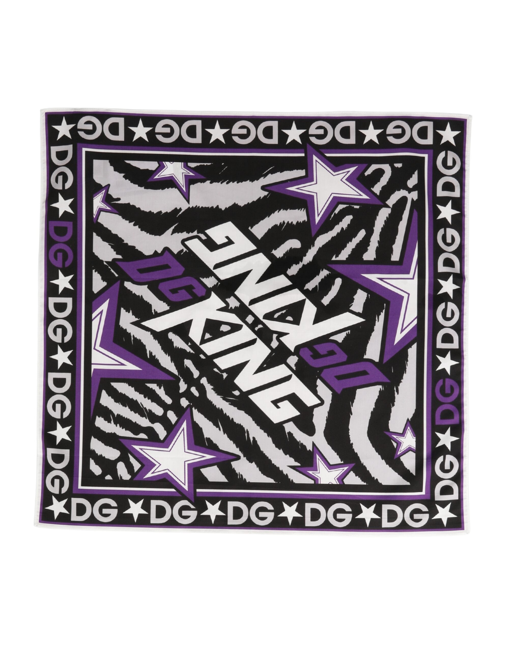 Black Purple DG King Cotton Foulard 51cm x 49.5cm Scarf - ventzia