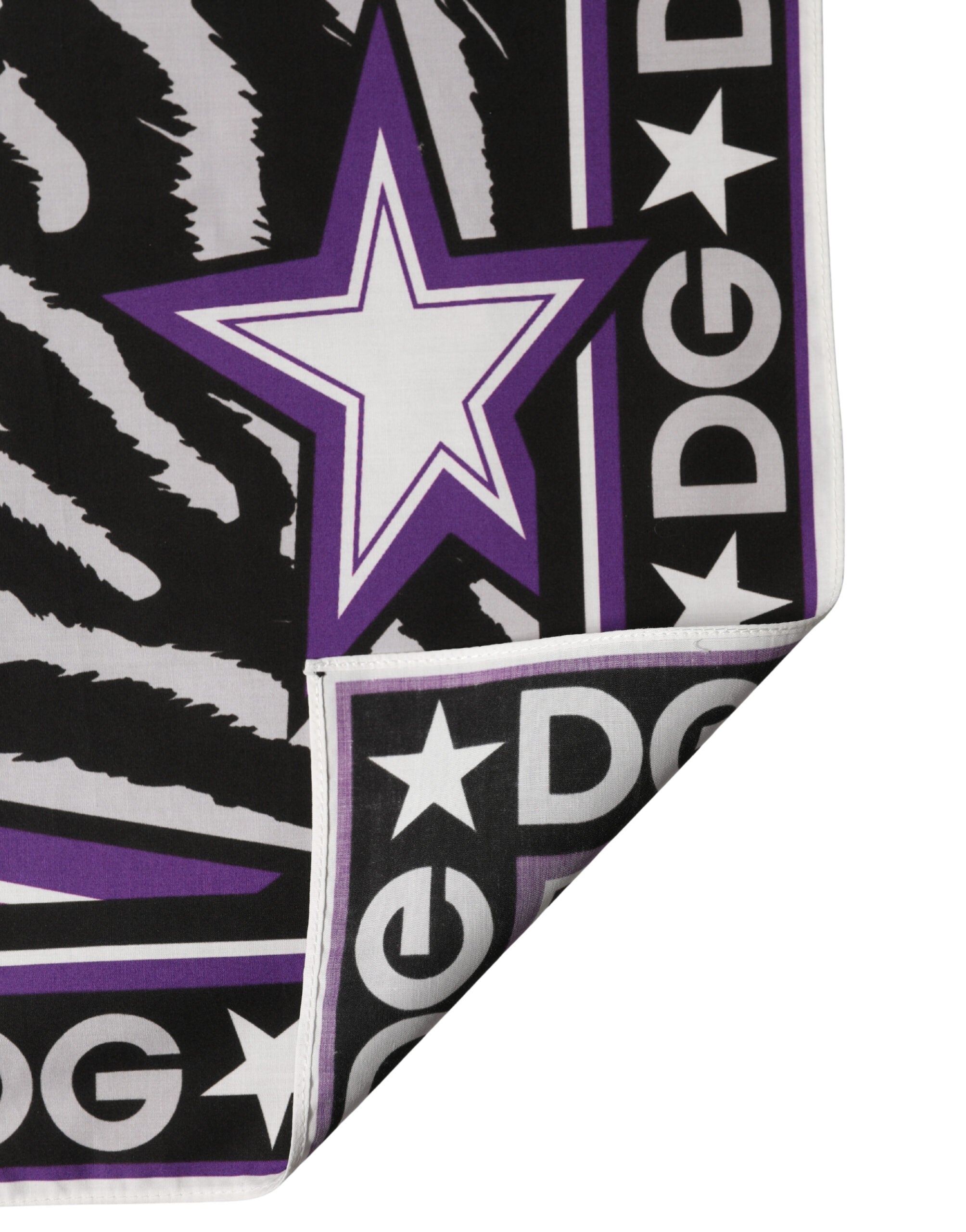 Black Purple DG King Cotton Foulard 51cm x 49.5cm Scarf - ventzia