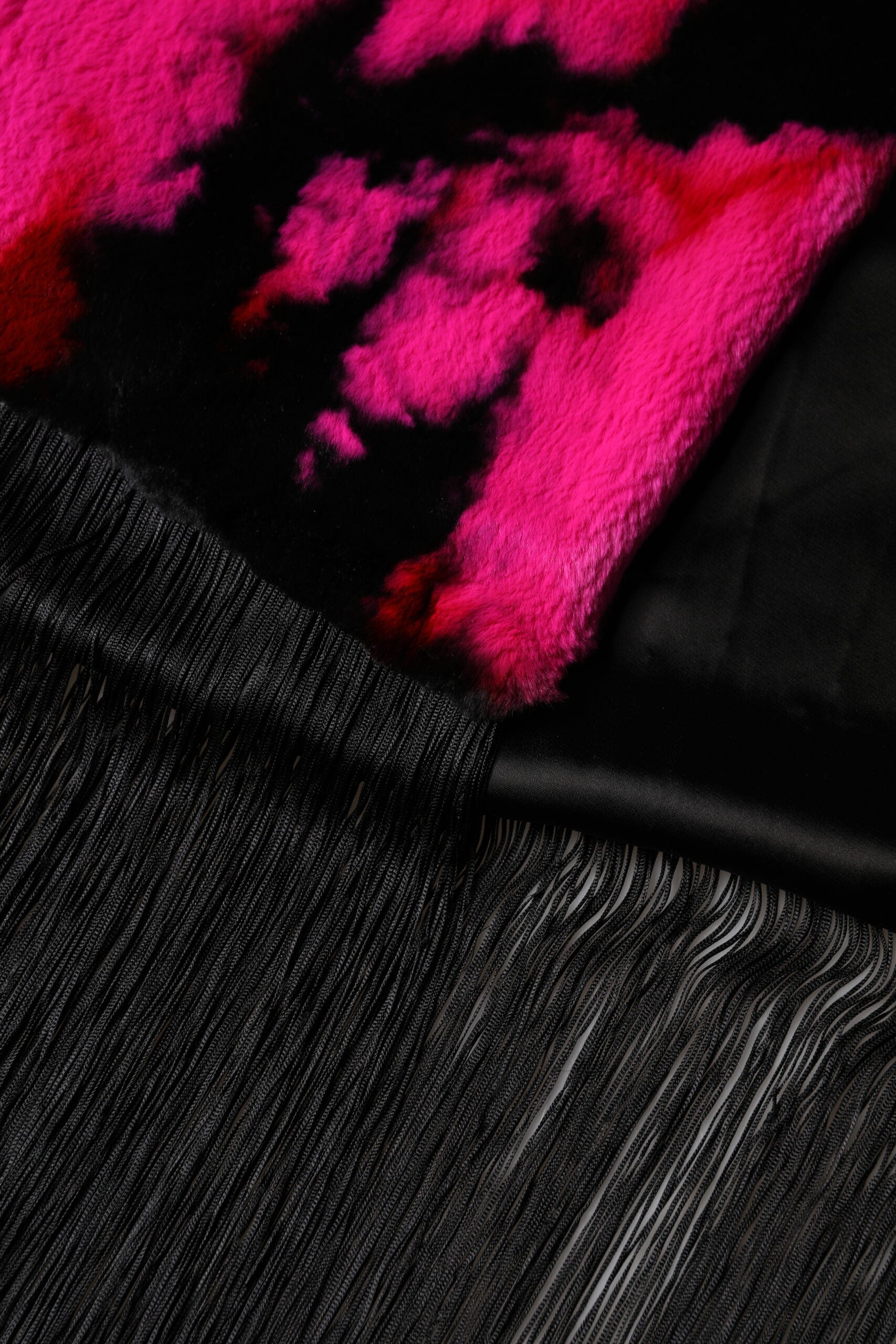 Pink Black Faux Fur Neck Wrap Fringes 200cm x 59cm Scarf - ventzia
