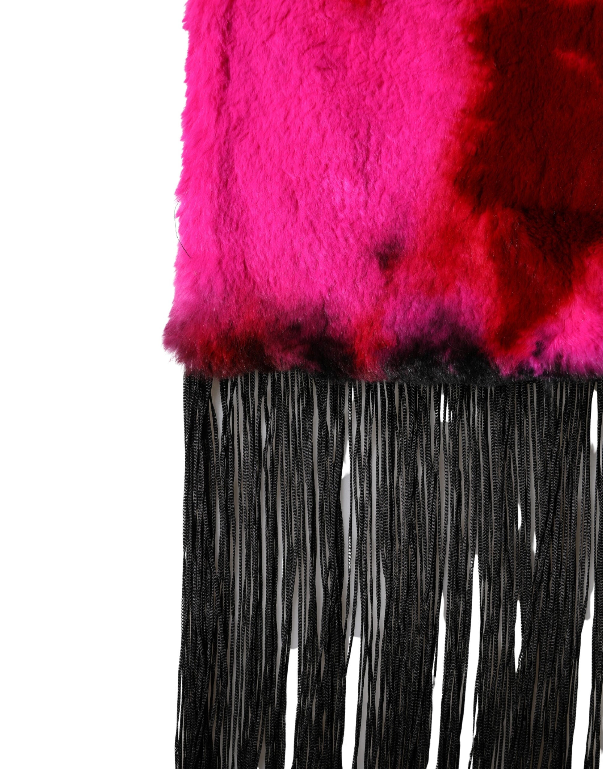 Pink Black Faux Fur Neck Wrap Fringes 200cm x 59cm Scarf - ventzia