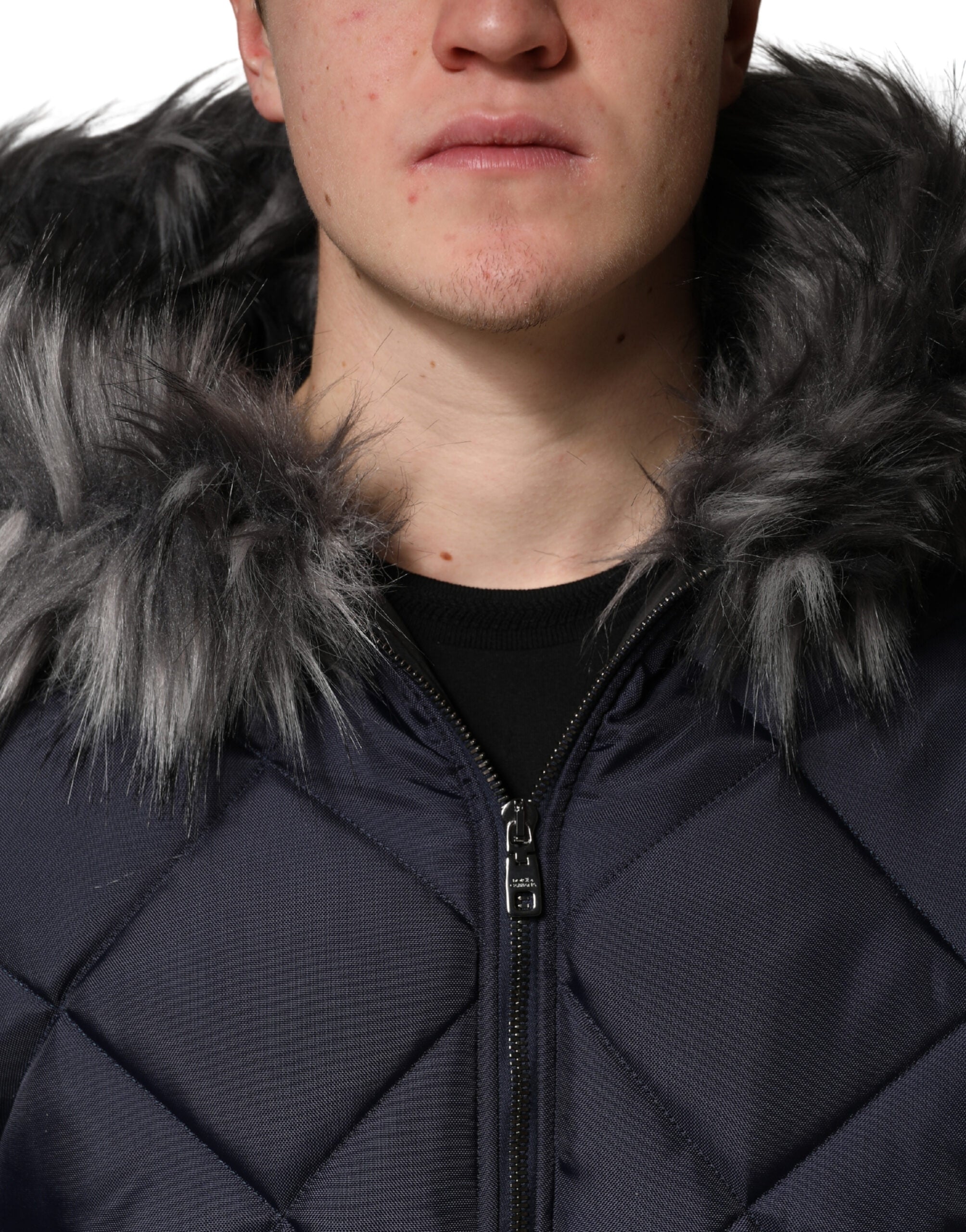 Black Quilted Fur Shearling Hooded  Jacket - ventzia