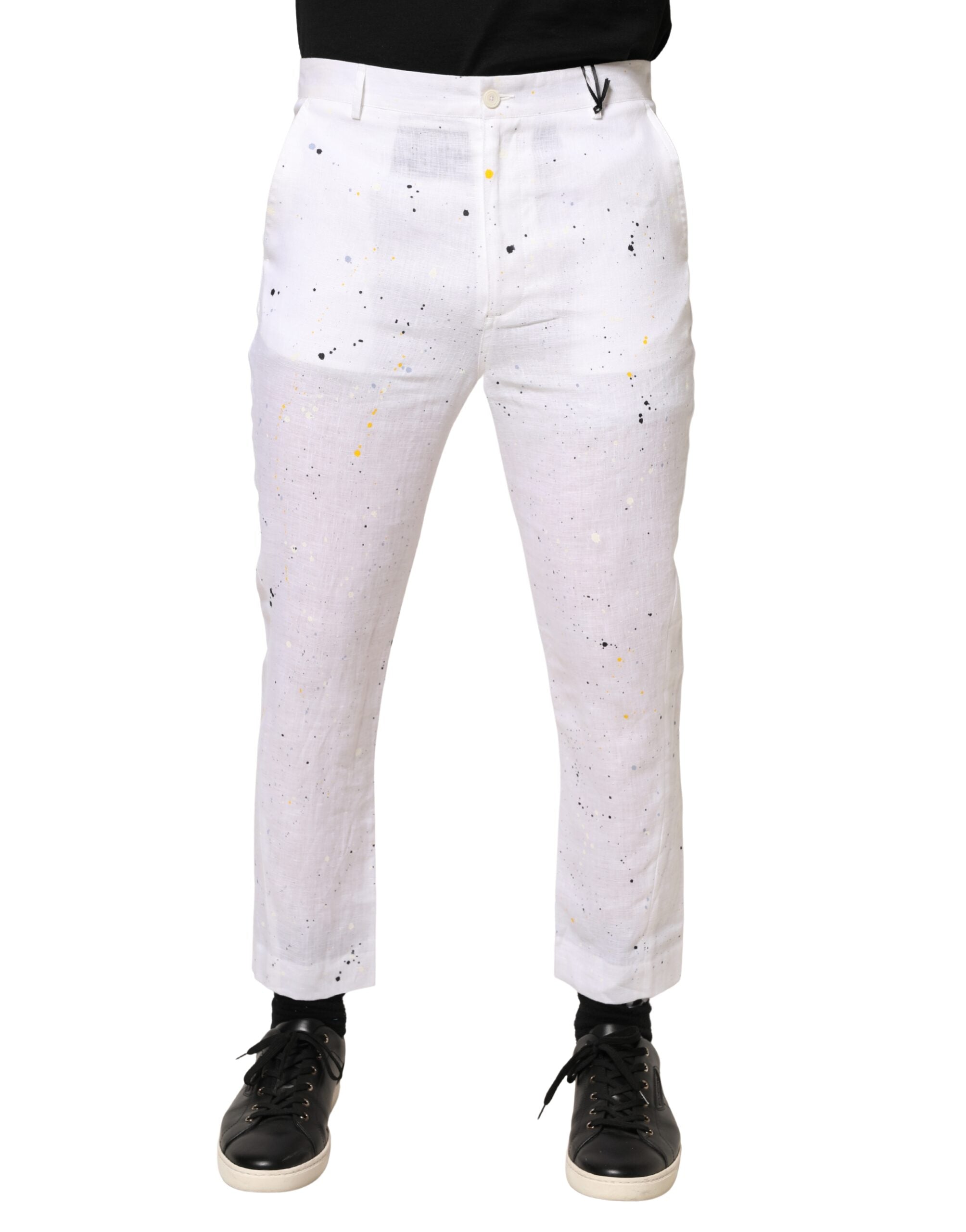 White Paint Print SkinnyFit Trouser Pants - ventzia