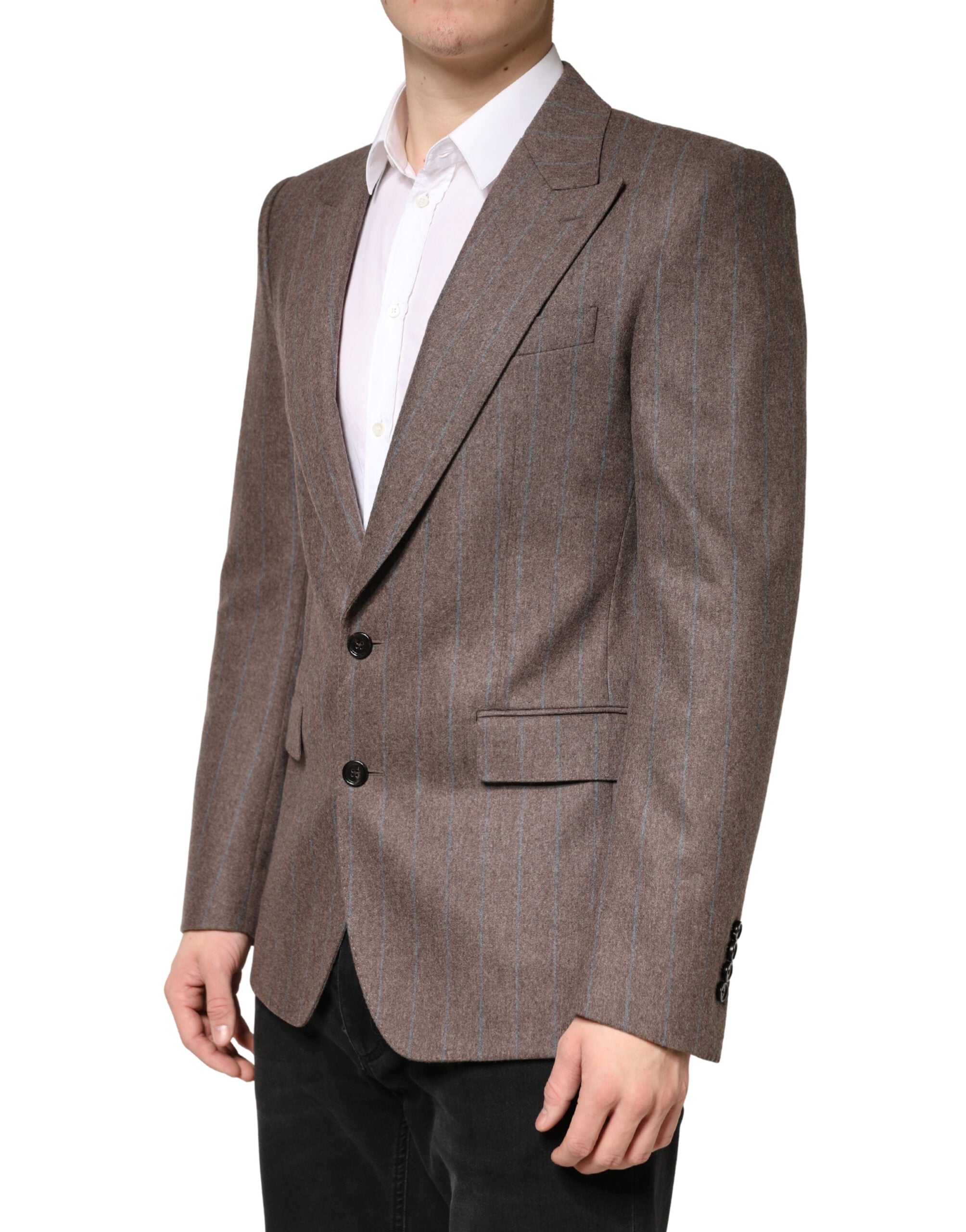 Brown Stripes Single Breasted Blazer - ventzia