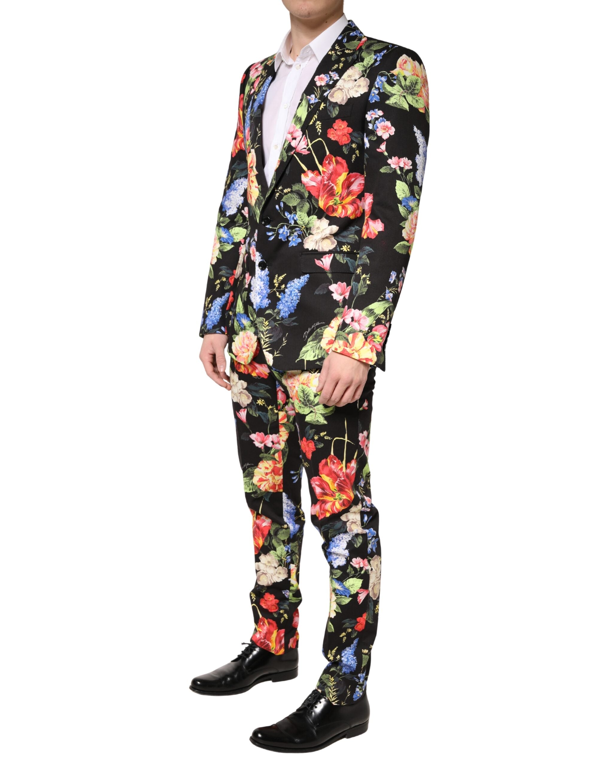 Black Floral Single Breasted MARTINI 2 Piece Suit - ventzia