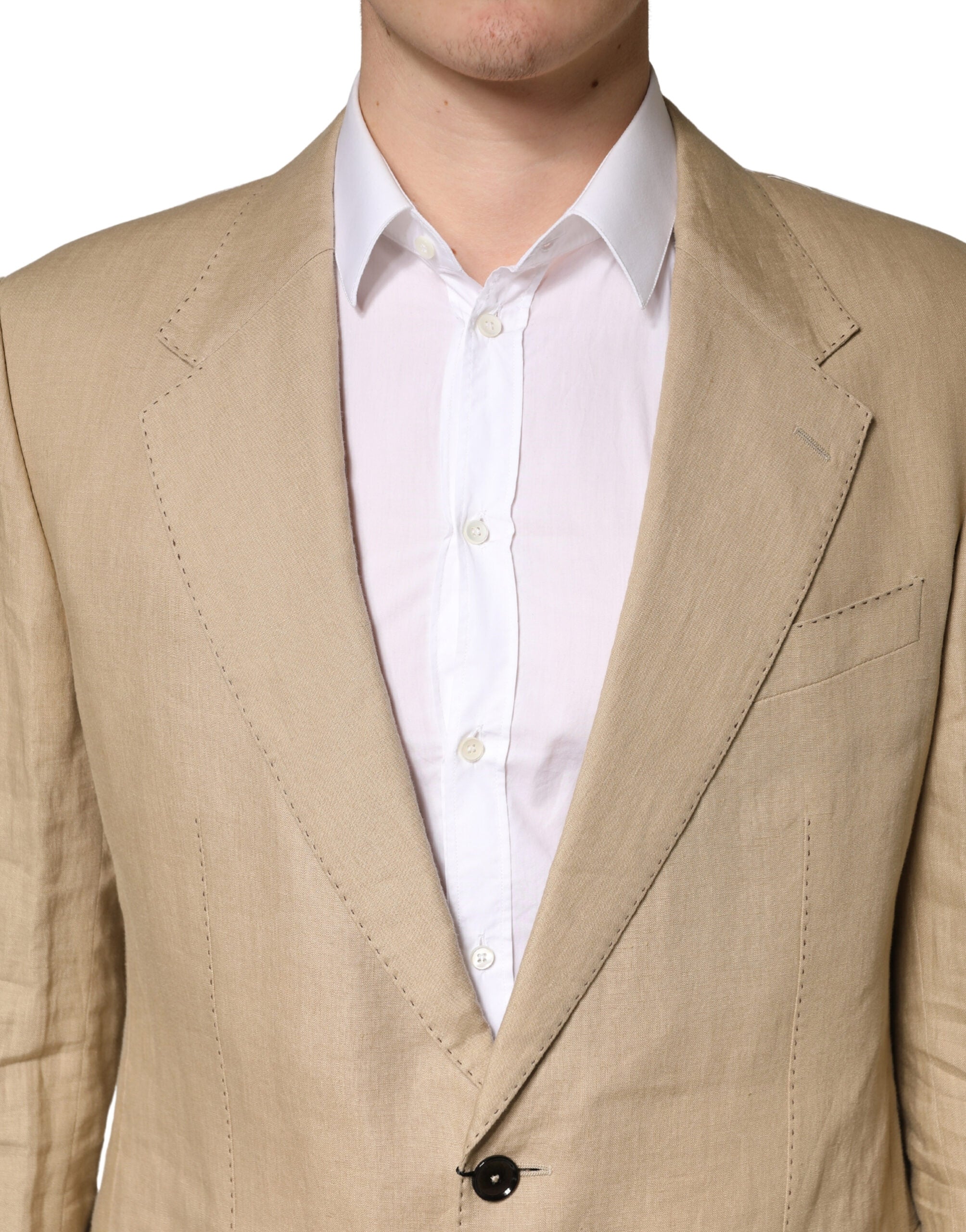 Beige TAORMINA Single Breasted Formal 2 Piece Suit - ventzia