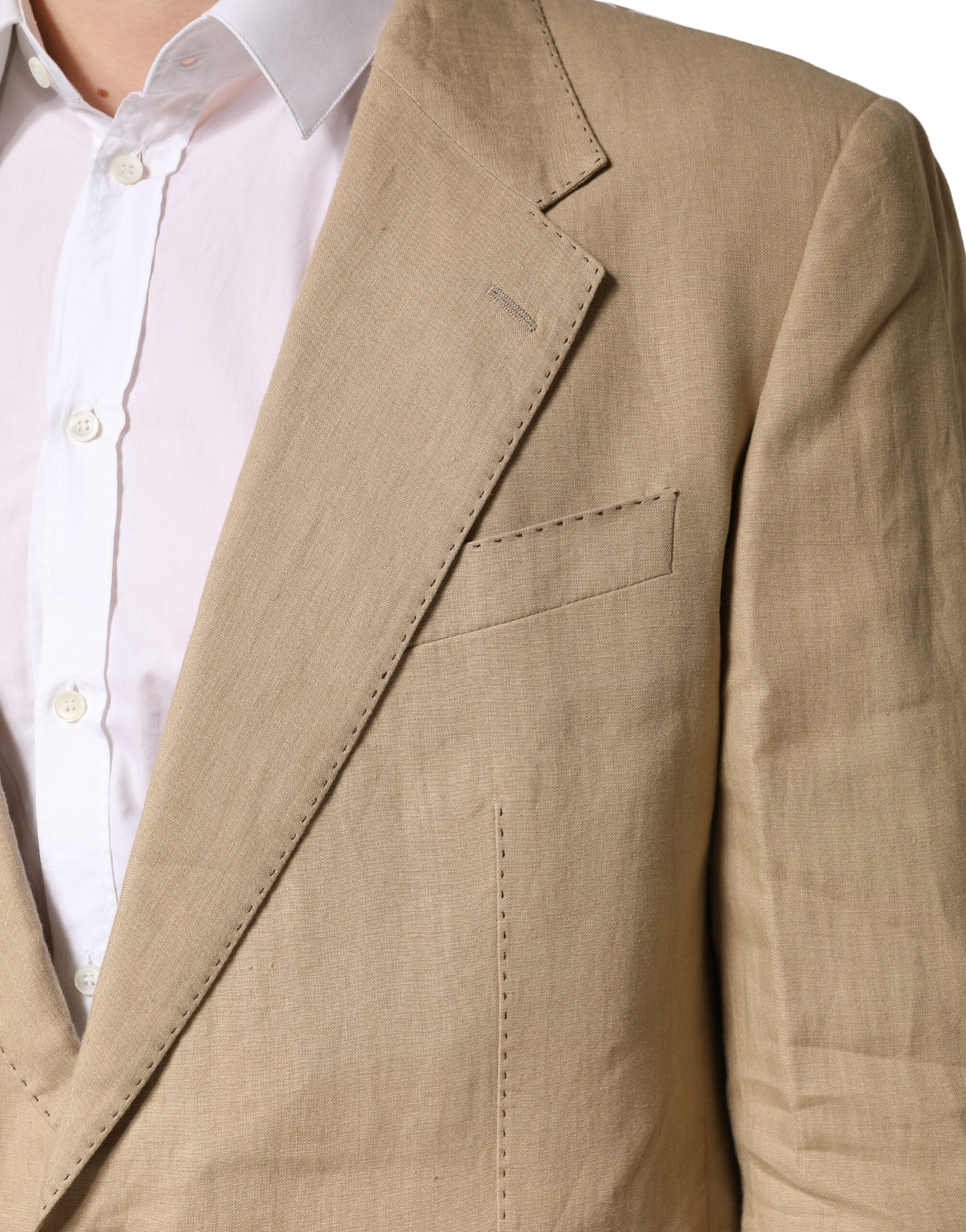 Beige TAORMINA Single Breasted Formal 2 Piece Suit - ventzia