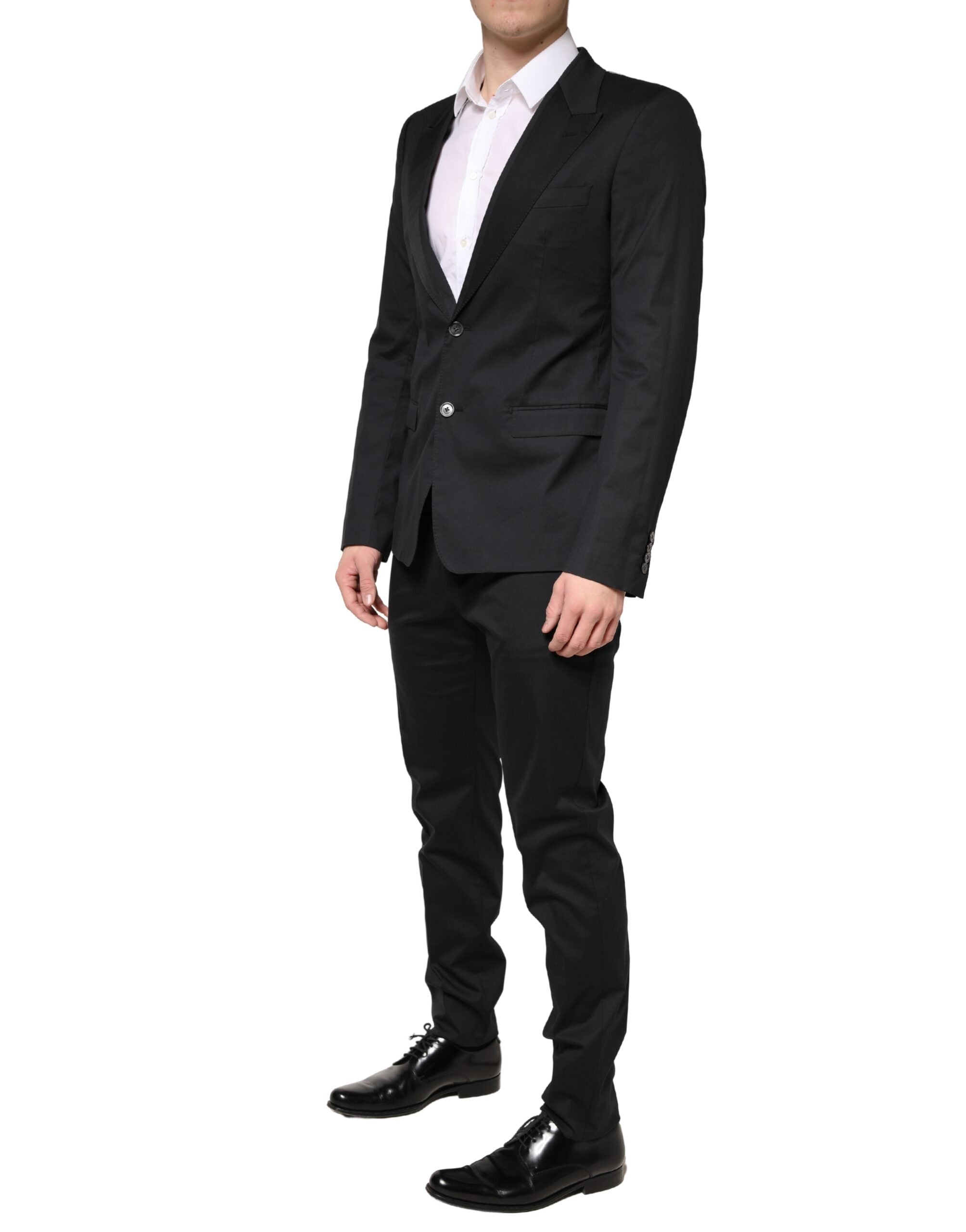 Black Cotton Single Breasted 2 Piece Suit - ventzia