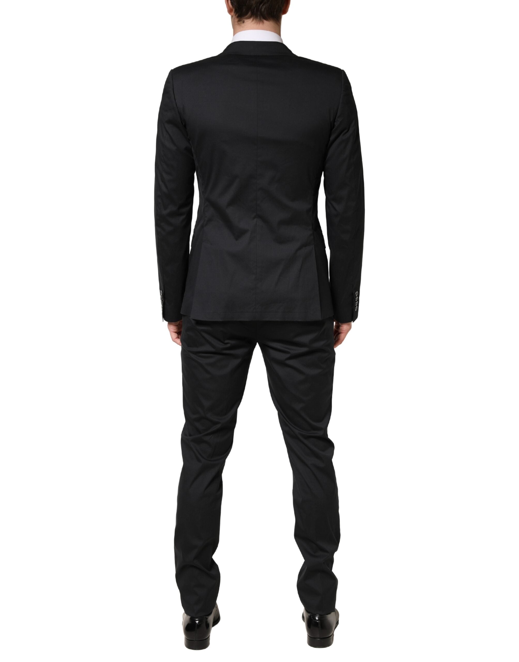 Black Cotton Single Breasted 2 Piece Suit - ventzia