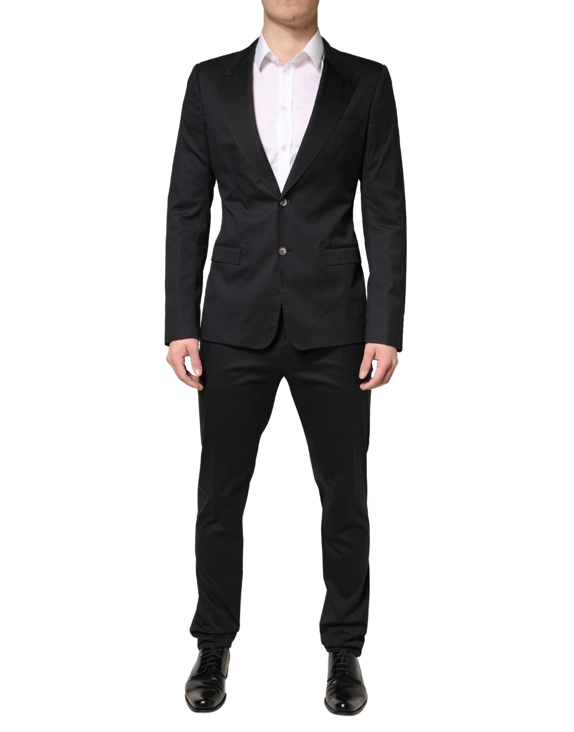 Black Cotton Single Breasted 2 Piece Suit - ventzia