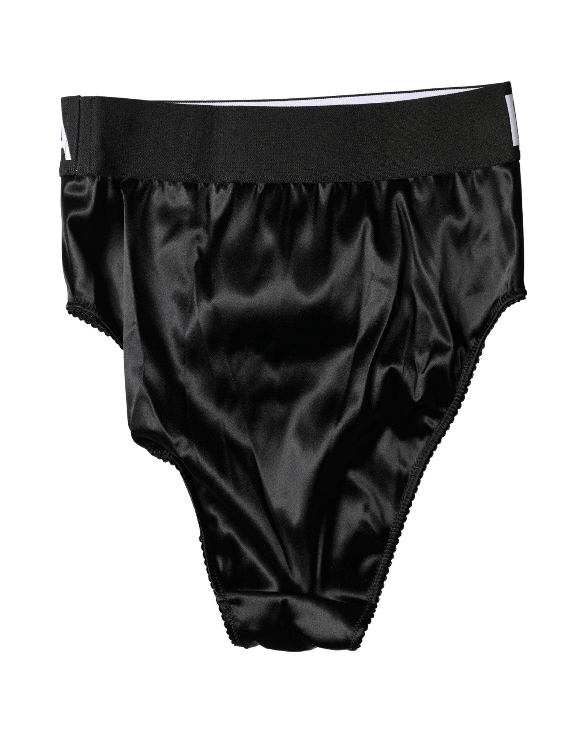 Black Satin High-Waist Brief Logo Women Underwear - ventzia