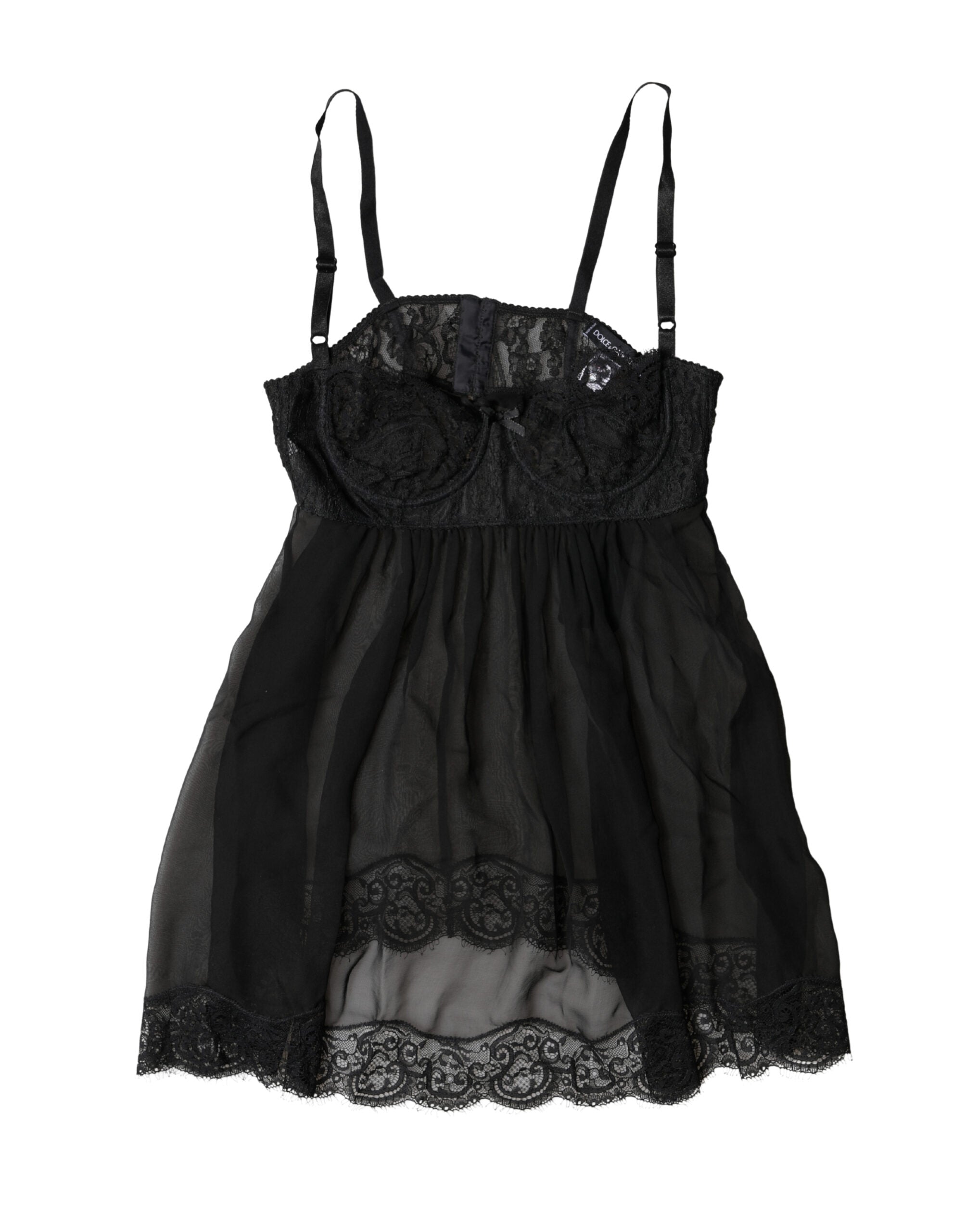 Black Silk Floral Lace Lingerie Top Underwear - ventzia