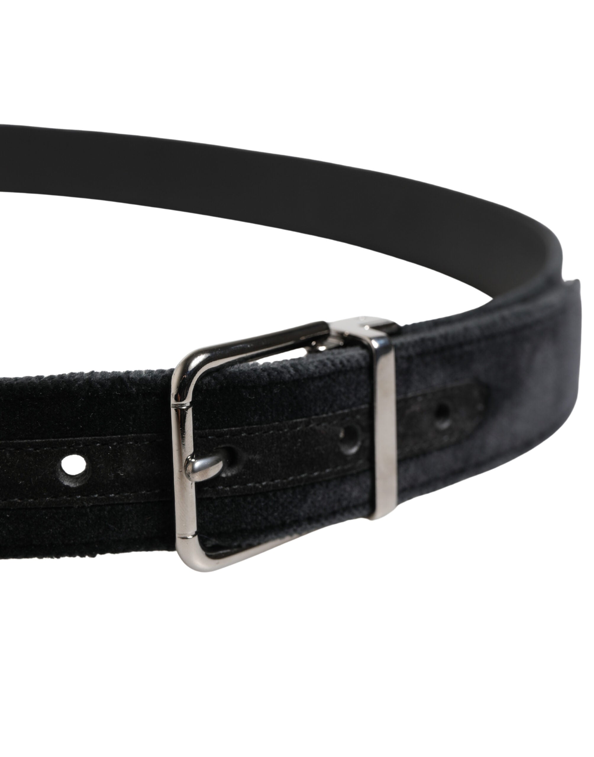 Black Suede Silver Tone Metal Buckle Men Belt - ventzia