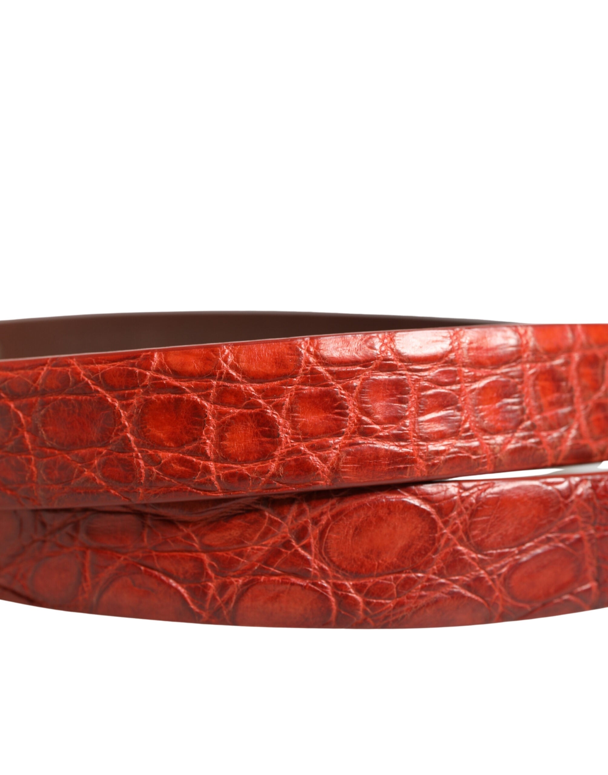 Red Leather Gold Tone Metal Buckle Men Belt - ventzia
