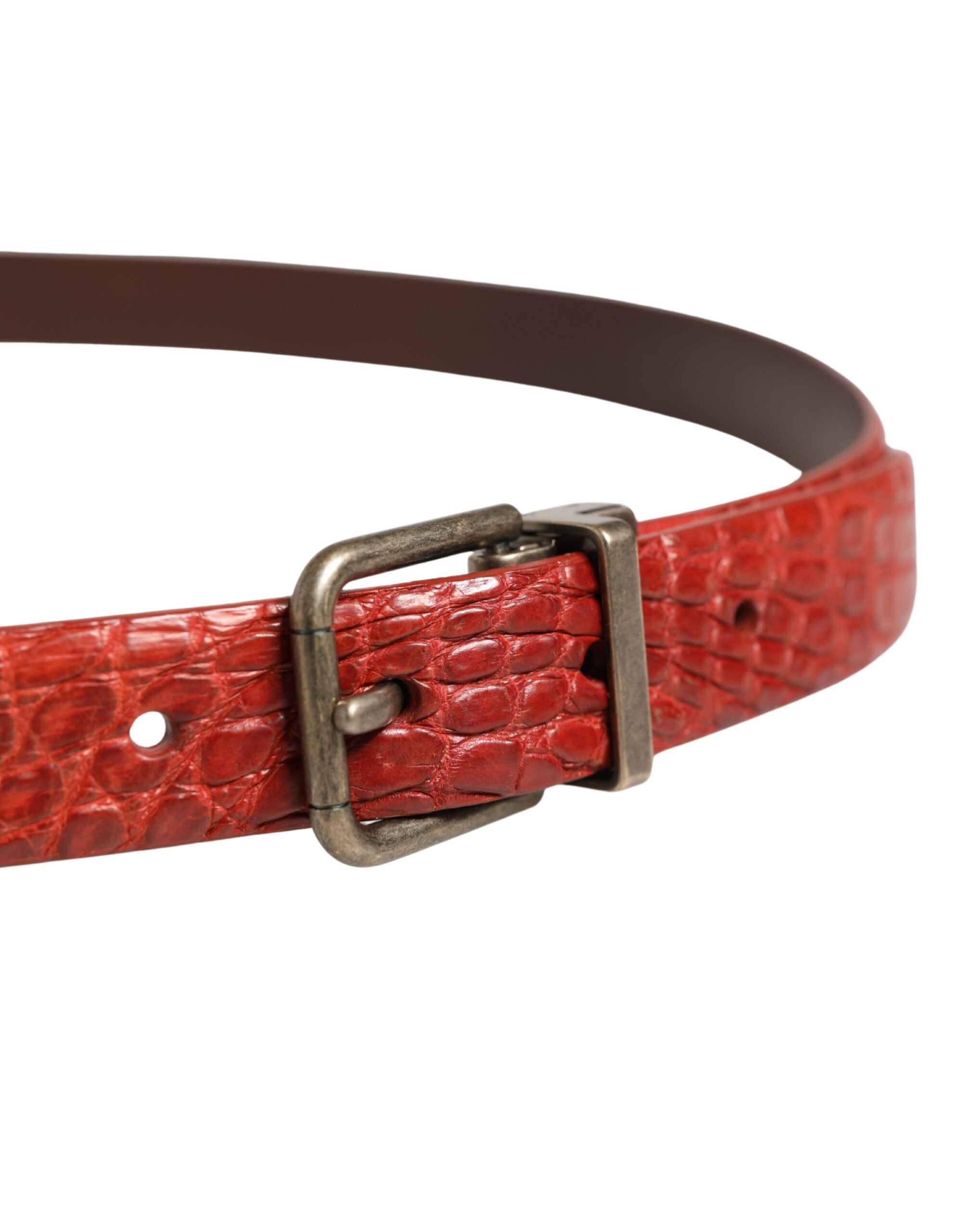 Red Leather Gold Tone Metal Buckle Men Belt - ventzia
