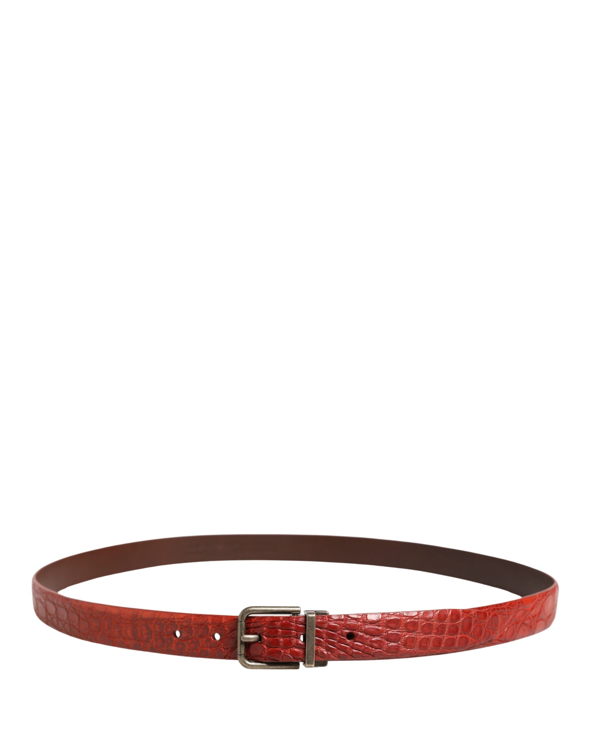 Red Leather Gold Tone Metal Buckle Men Belt - ventzia