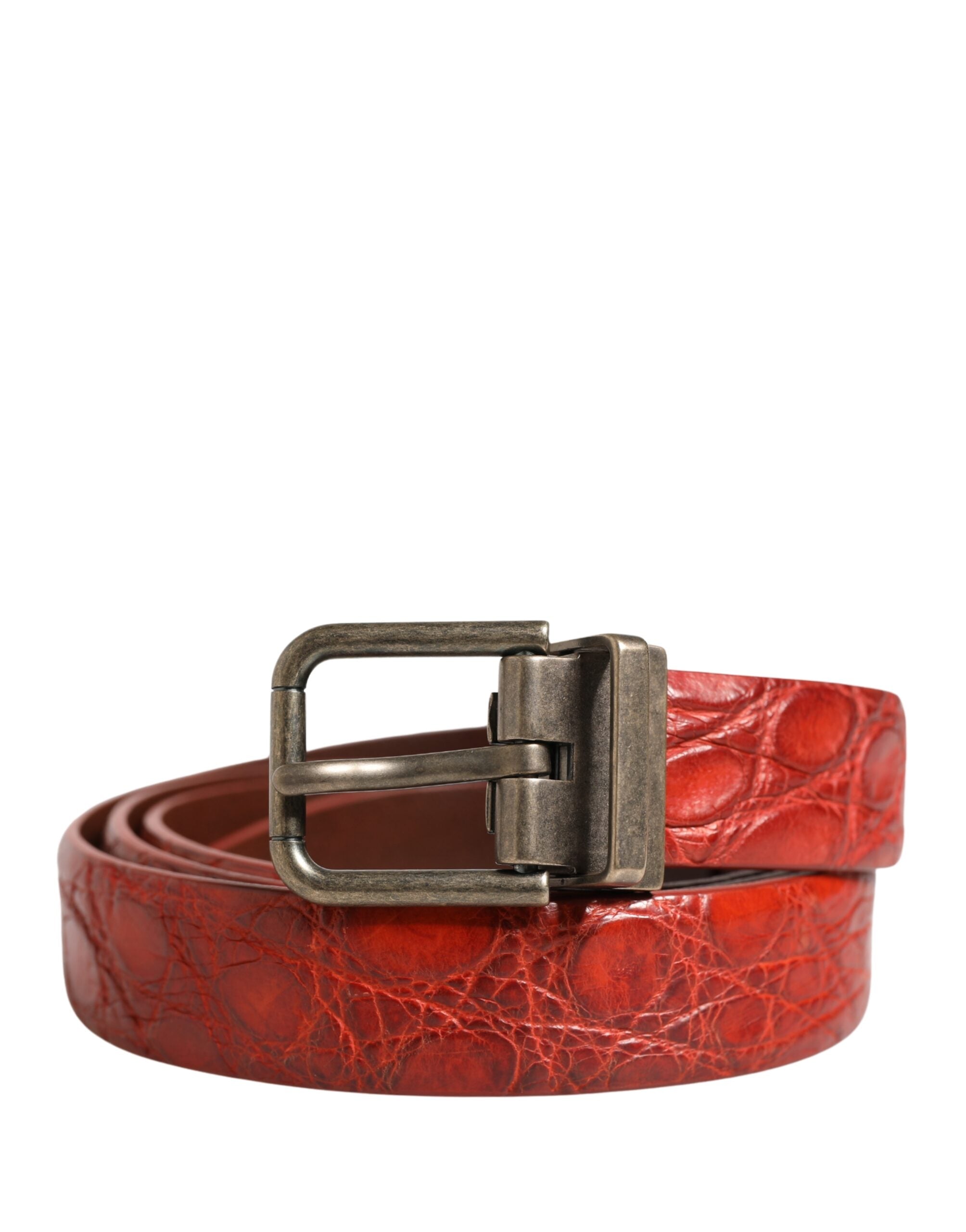 Red Leather Gold Tone Metal Buckle Men Belt - ventzia