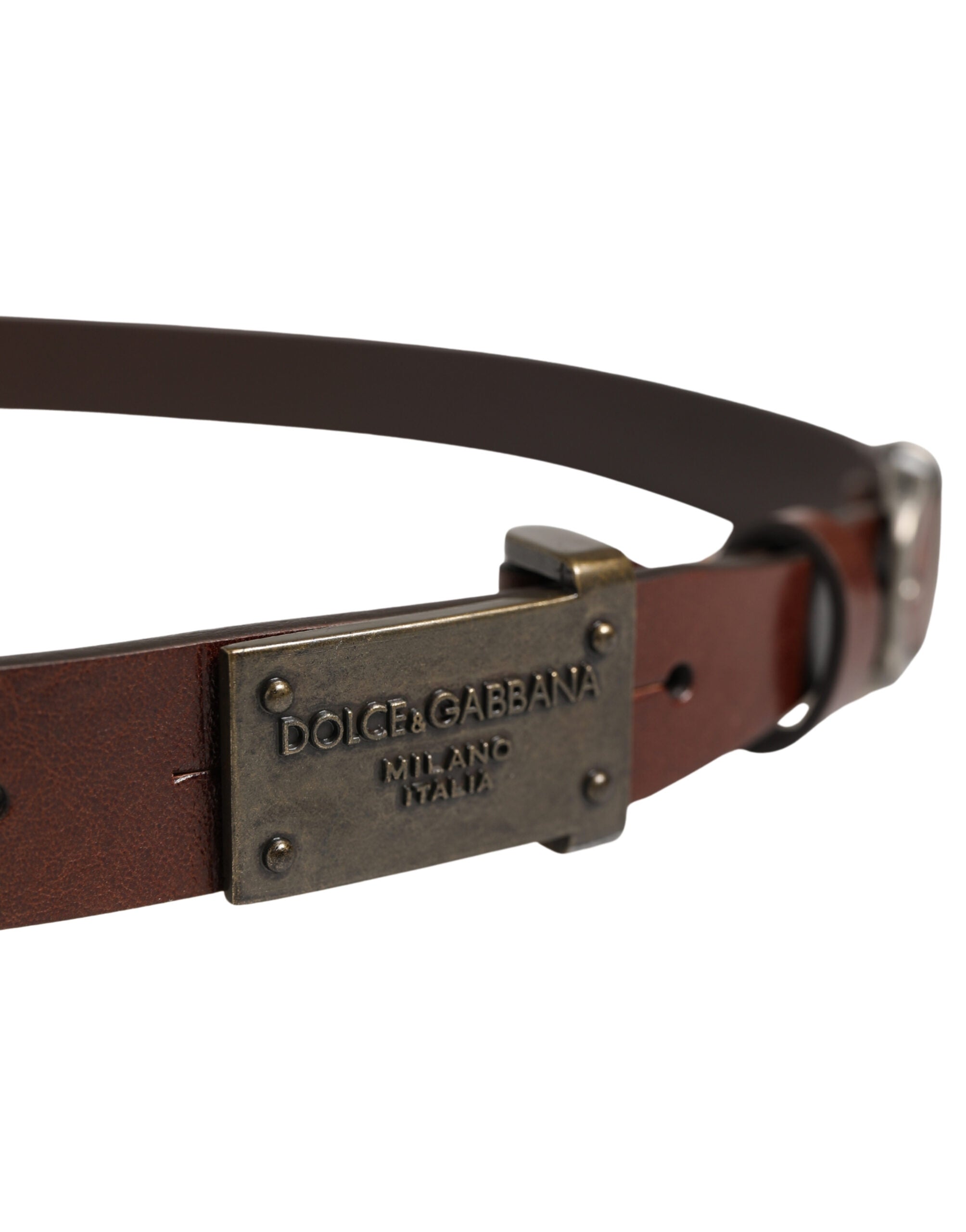 Brown Leather Logo Metal Buckle Men Belt - ventzia