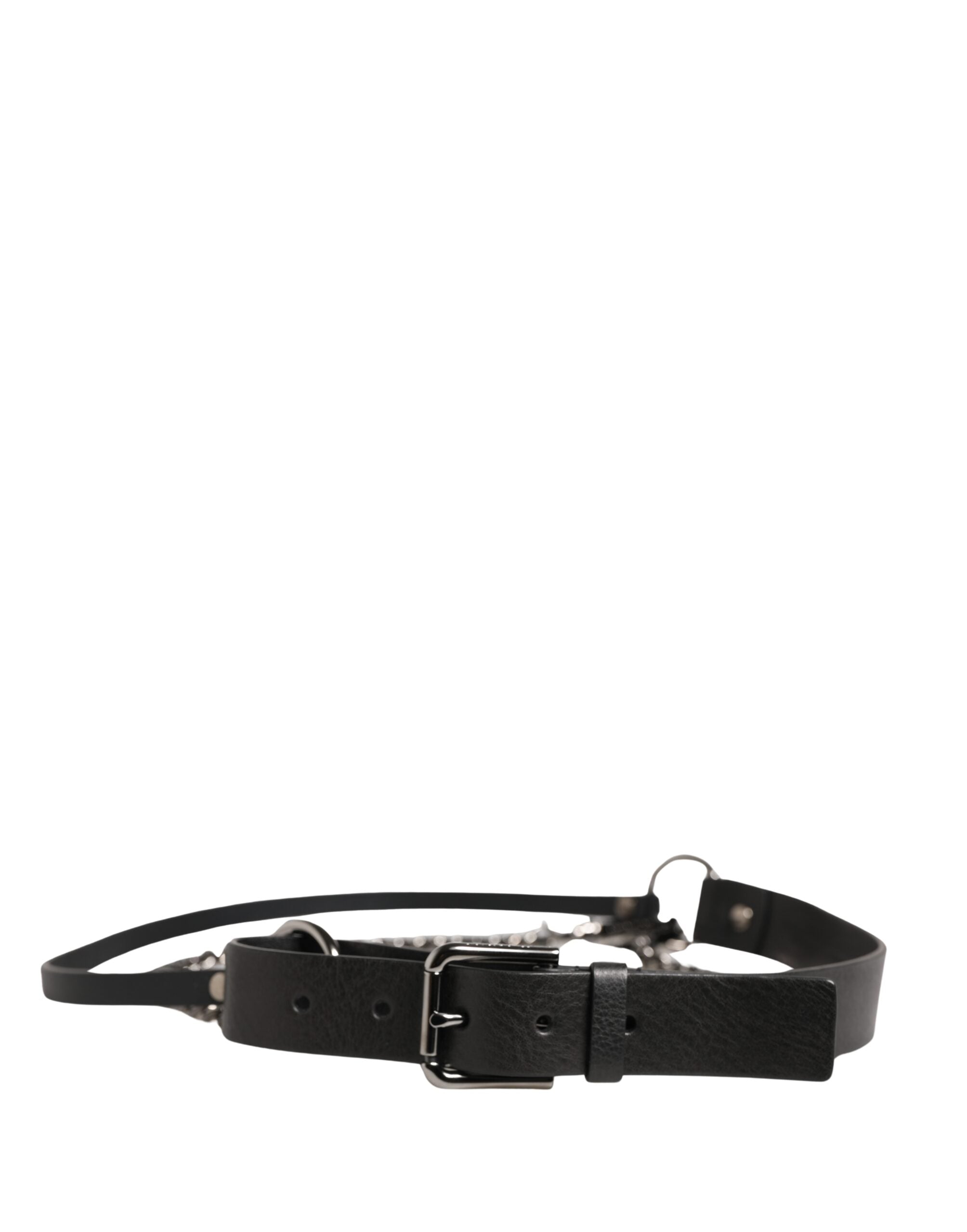 Black Leather Silver Chain Waist Men Belt - ventzia