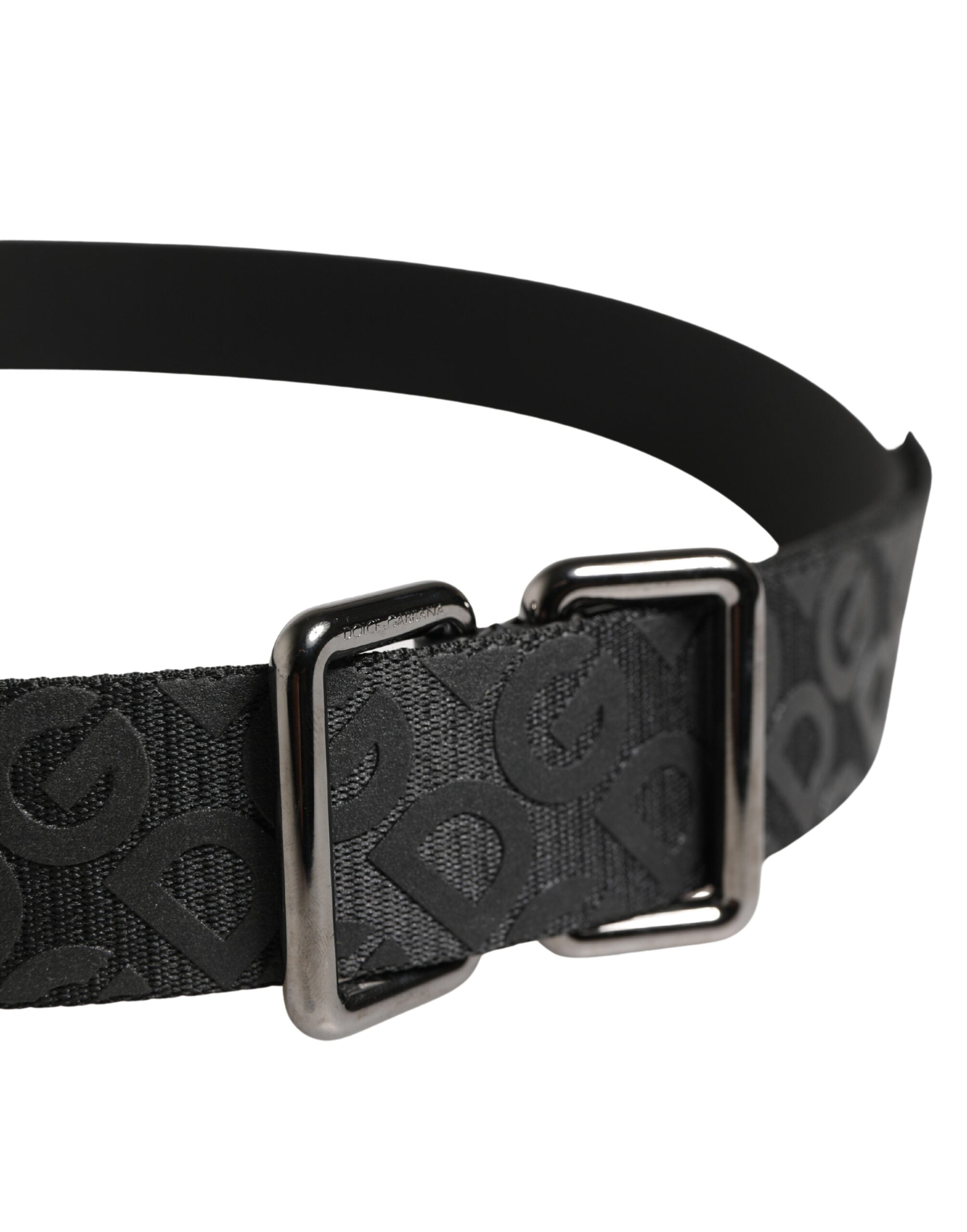 Black Logo Monogram Silver Metal Buckle Belt - ventzia