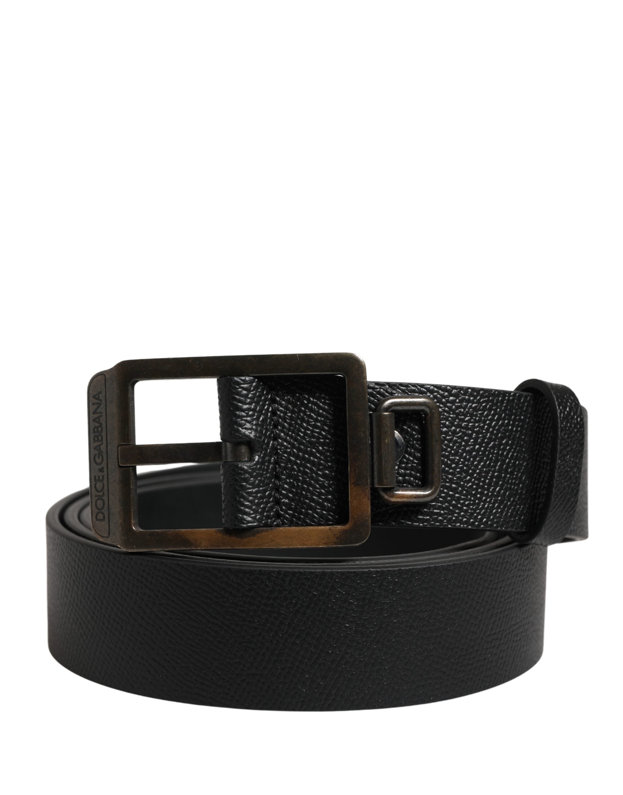 Black Calf Leather Gold Metal Buckle  Belt - ventzia