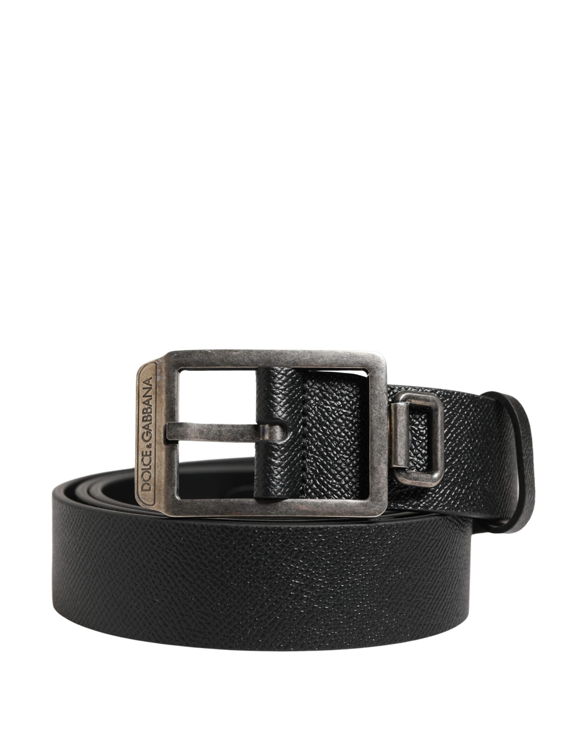 Black Calf Leather Silver Metal Buckle Belt - ventzia