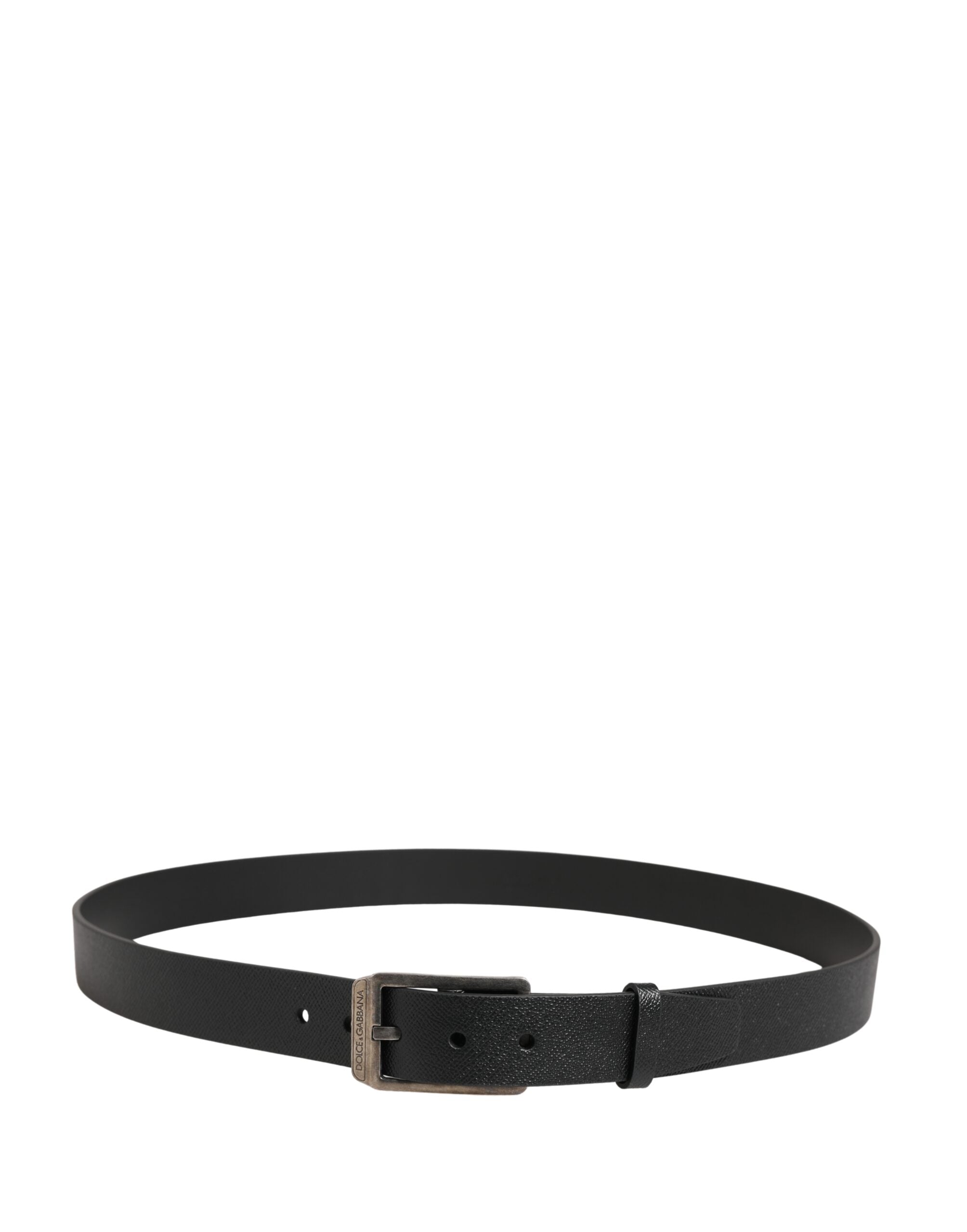 Black Calf Leather Silver Metal Buckle Belt - ventzia