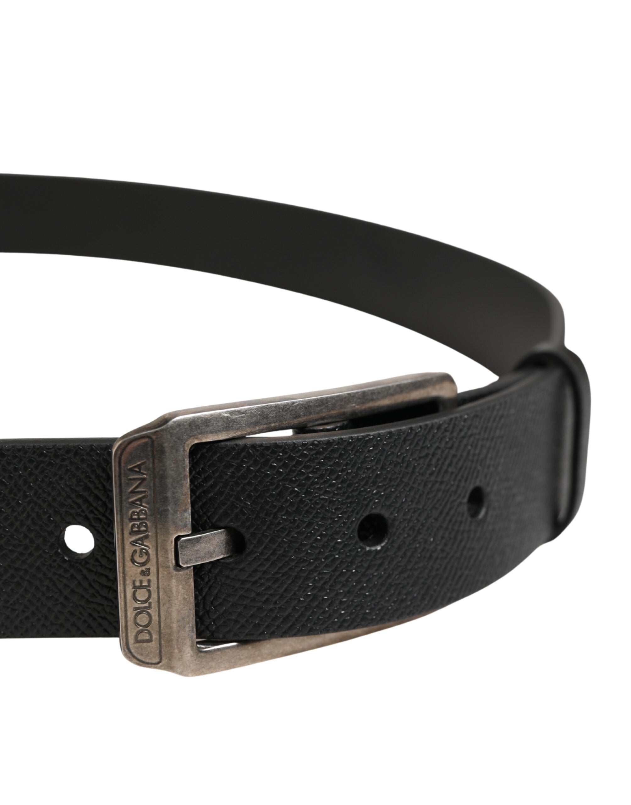 Black Calf Leather Silver Metal Buckle Belt - ventzia