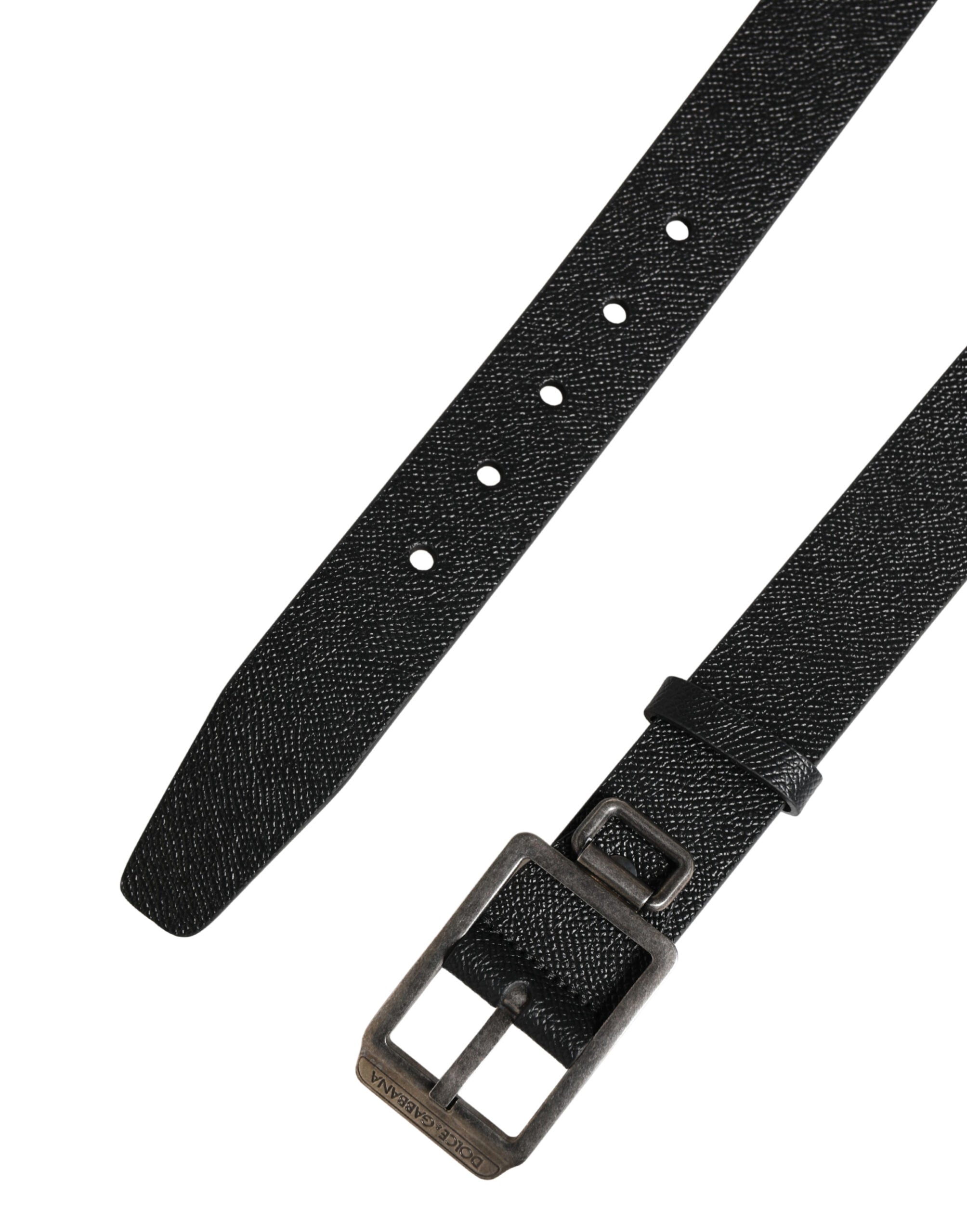Black Calf Leather Silver Metal Buckle Belt - ventzia