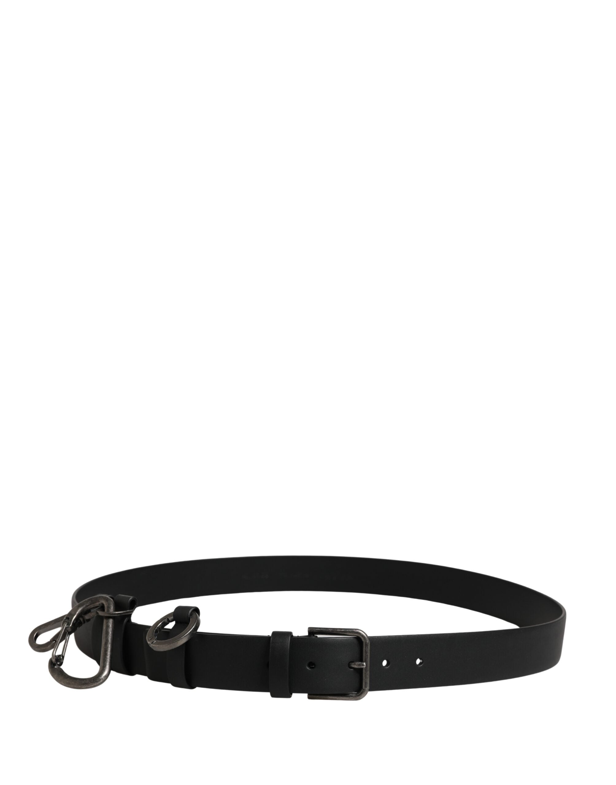 Black Calf Leather Silver Metal Buckle Belt - ventzia