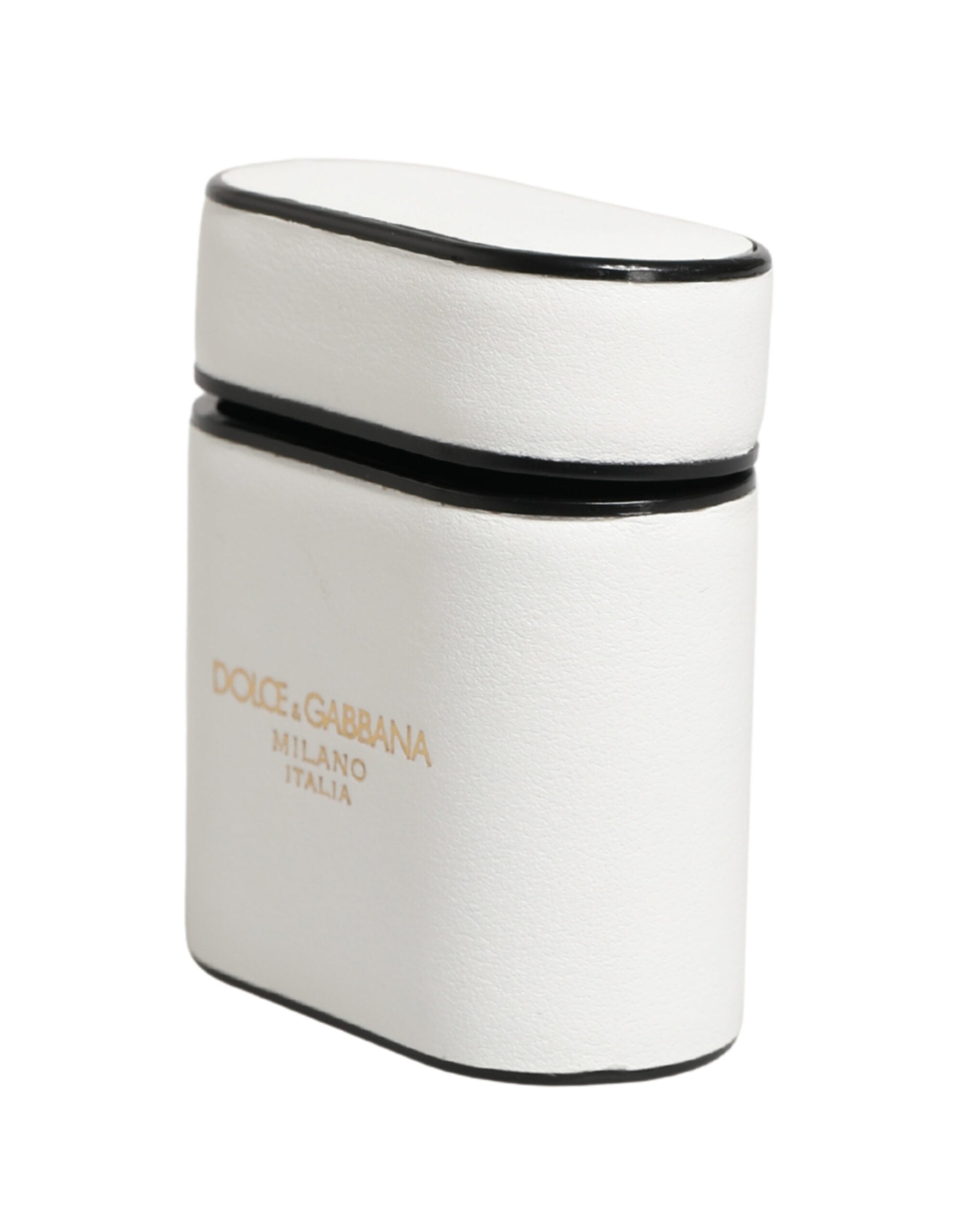 White Calf Leather Logo Print Flip Holder  Airpods Case - ventzia
