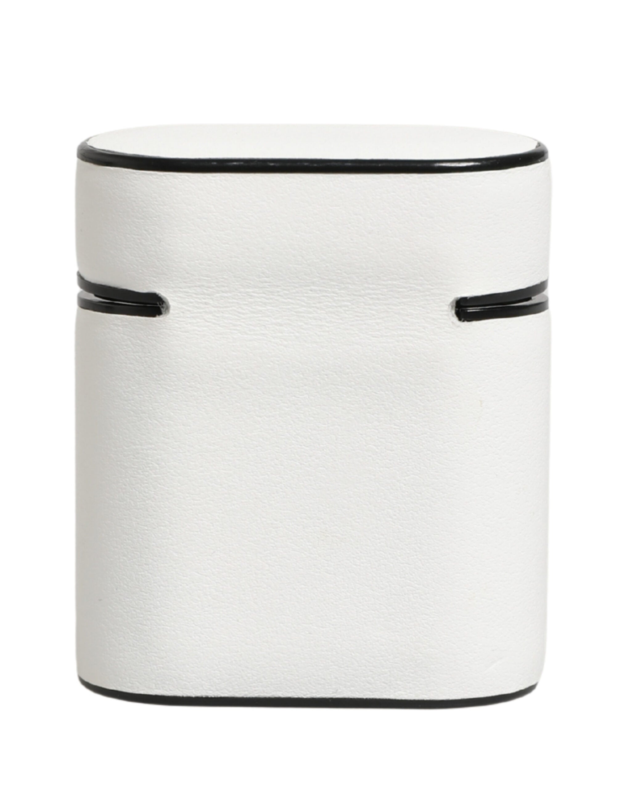 White Calf Leather Logo Print Flip Holder  Airpods Case - ventzia