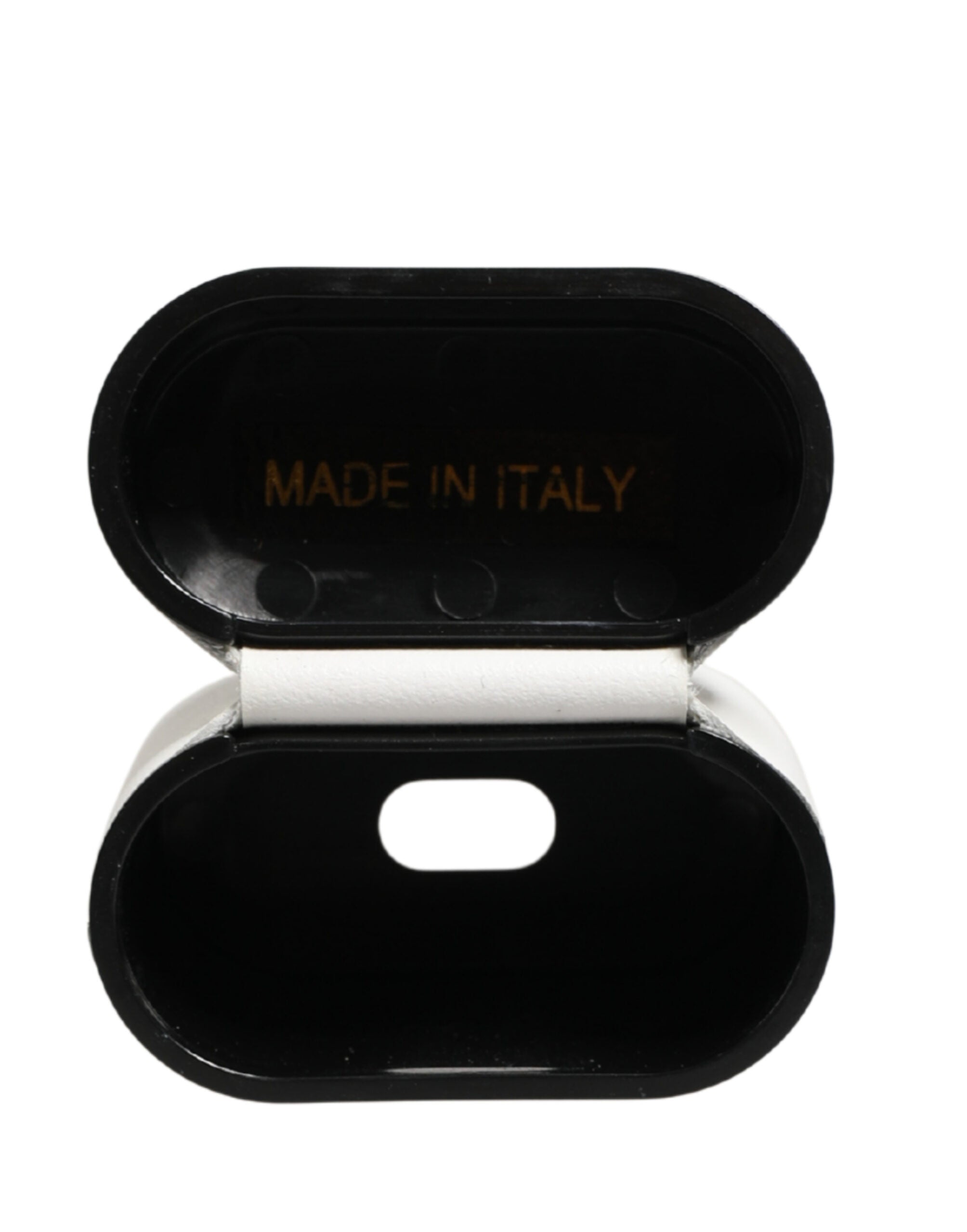 White Calf Leather Logo Print Flip Holder  Airpods Case - ventzia