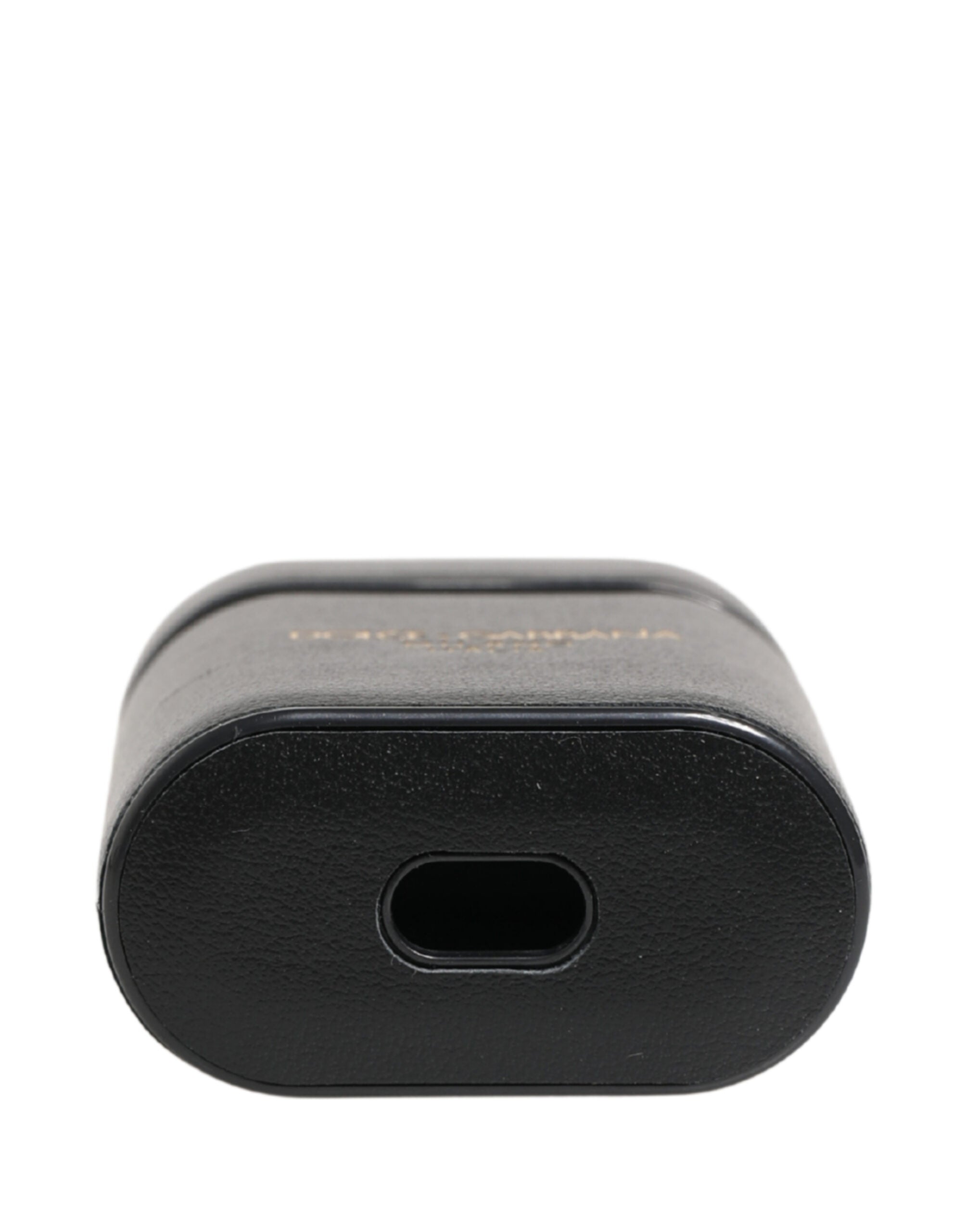 Black Calf Leather Logo Print Flip Holder Airpods Case - ventzia