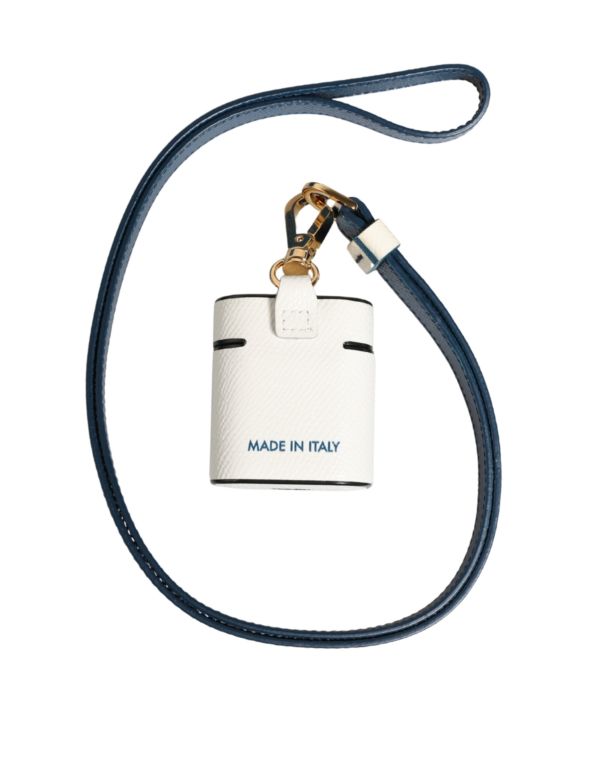 White Calf Leather Logo Flip Holder Strap Airpods Case - ventzia
