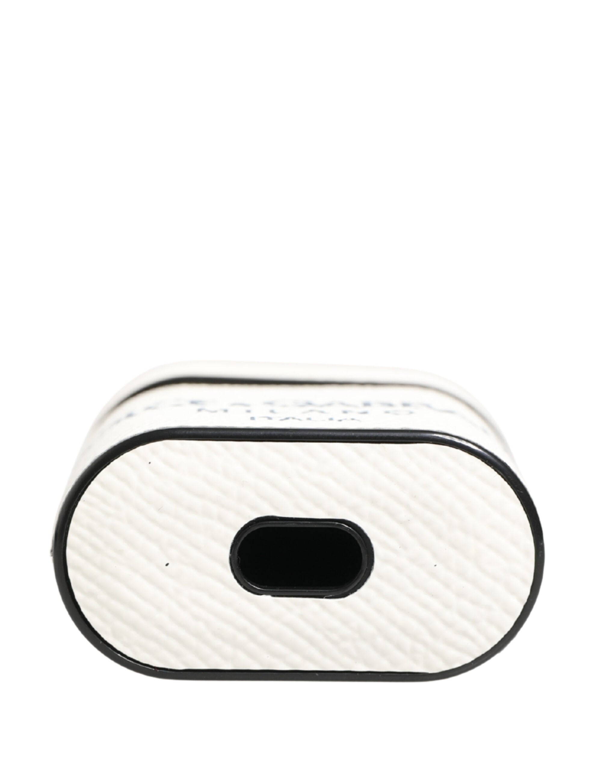 White Calf Leather Logo Flip Holder Strap Airpods Case - ventzia