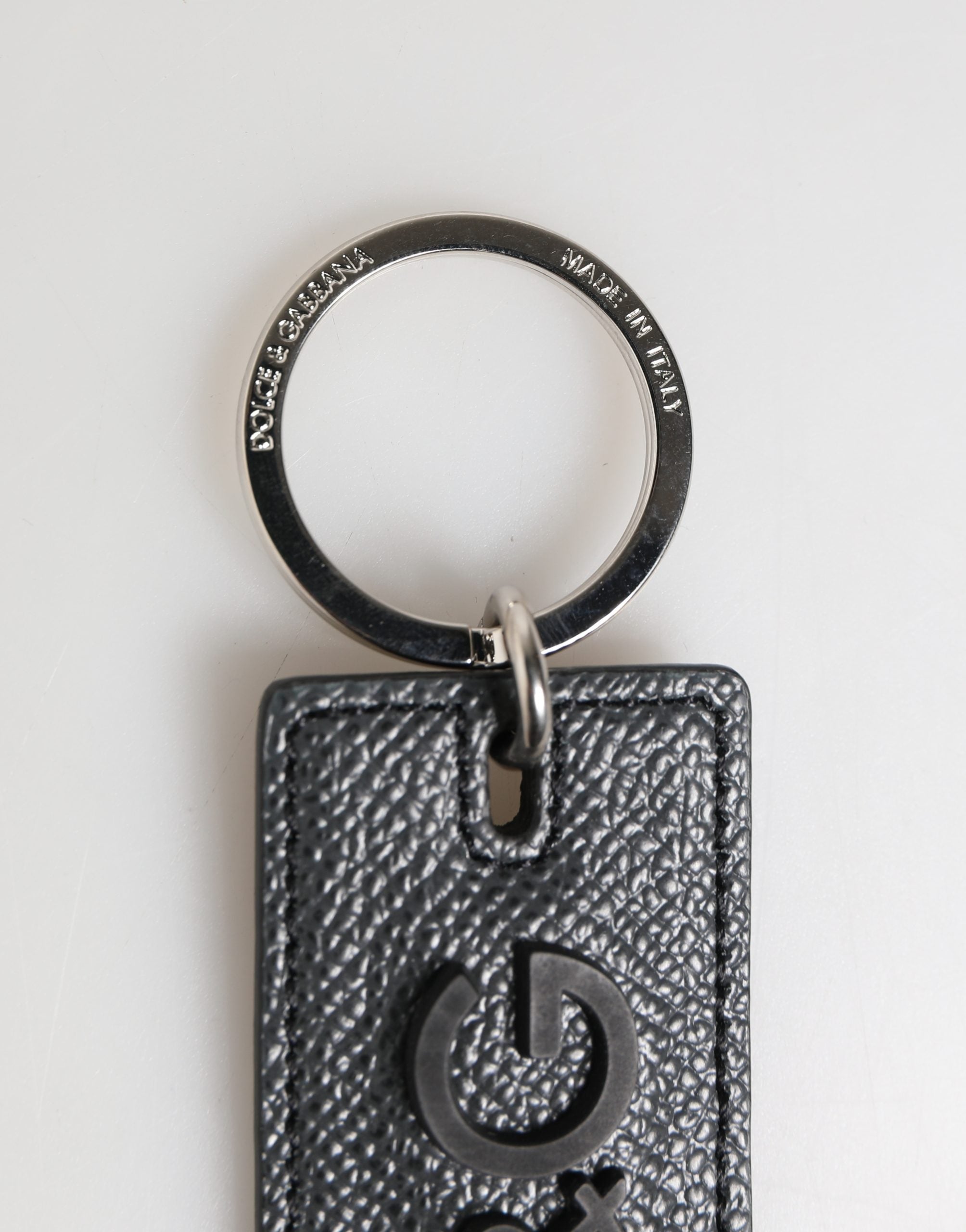 Black Calf Leather D&G Logo Metal Ring Keyring Keychain - ventzia