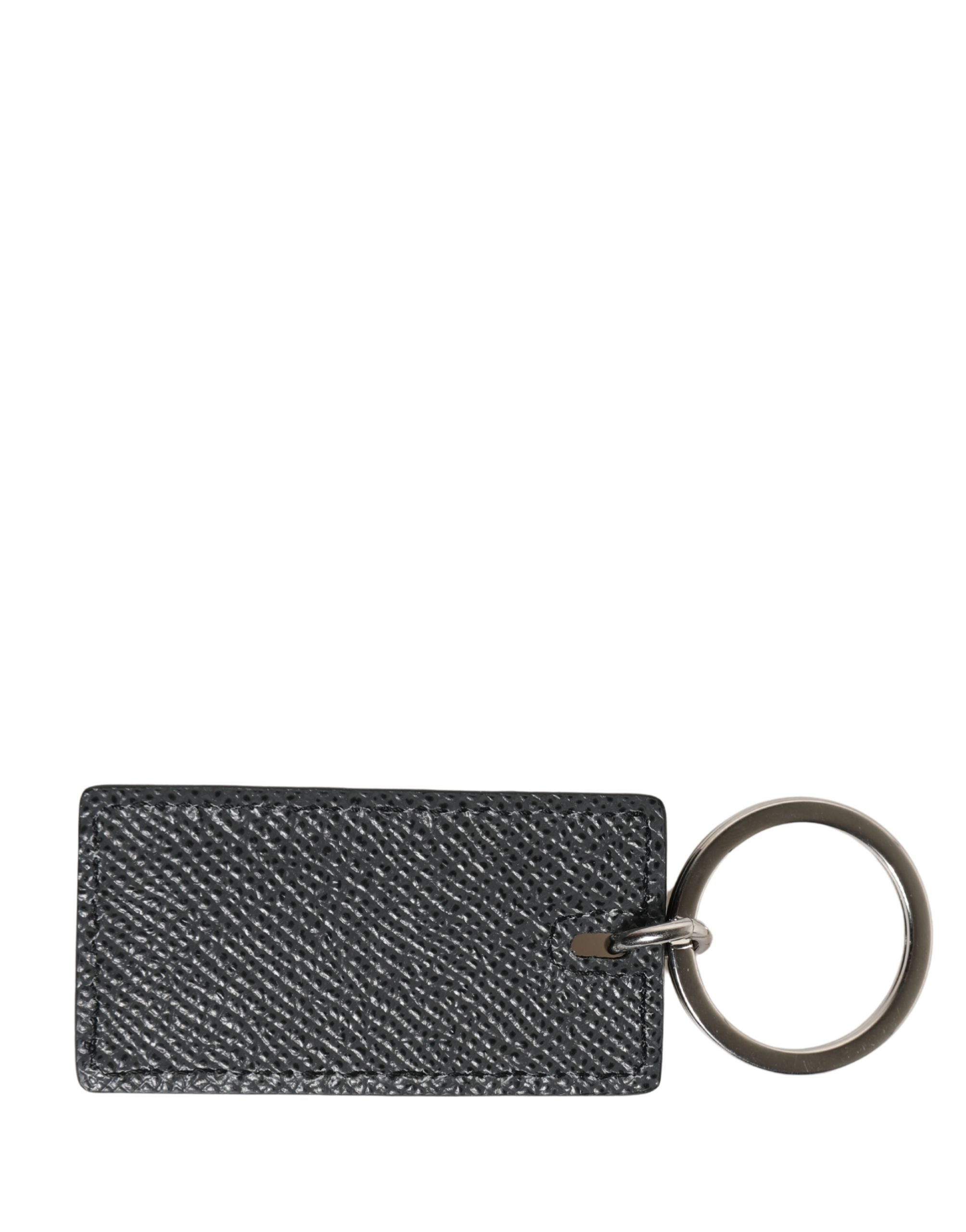Black Calf Leather D&G Logo Metal Ring Keyring Keychain - ventzia