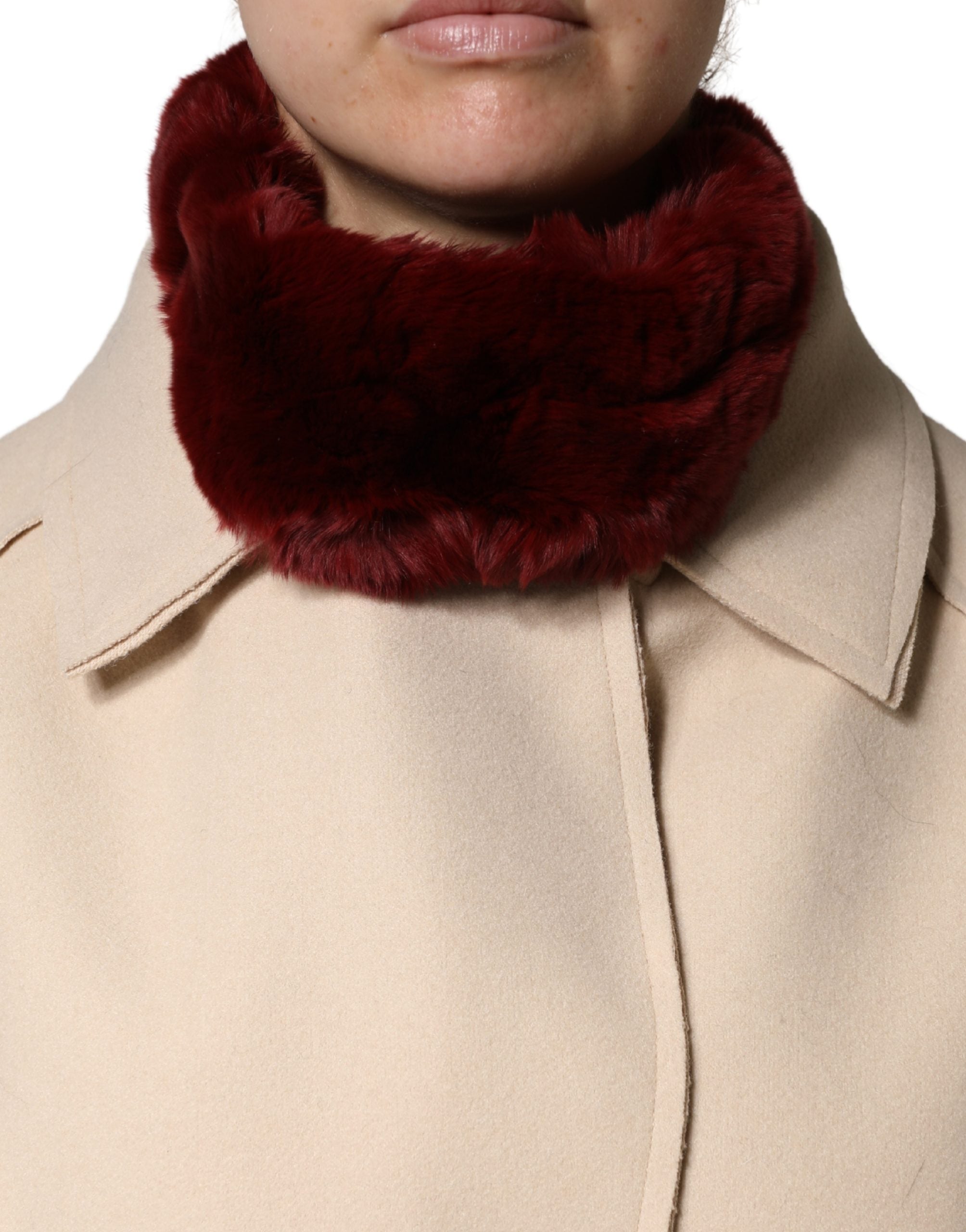 Red Lamb Fur Collar Women Neck Wrap 50cm x 8cm Scarf - ventzia