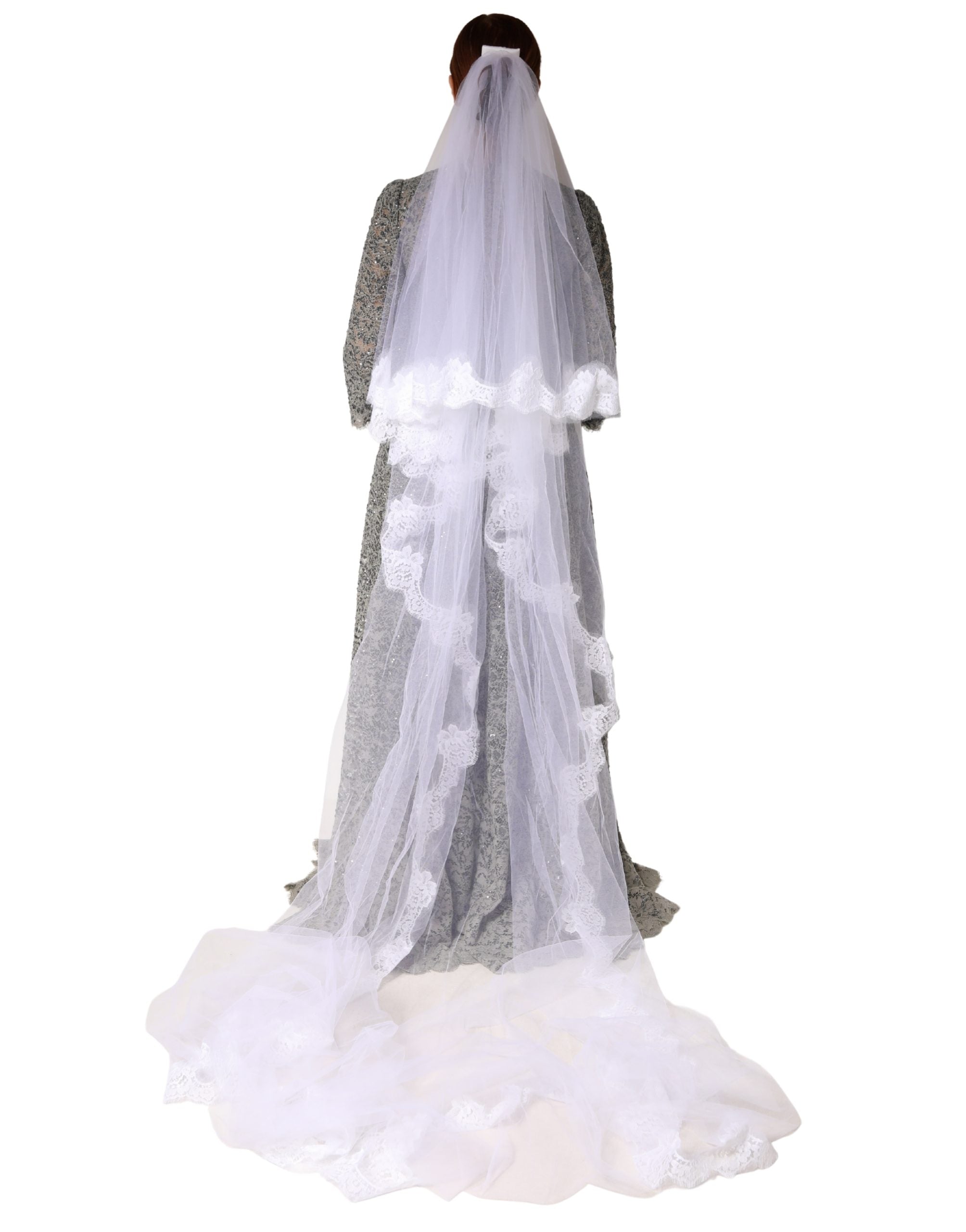 White Floral LaceNylon Floor Length 3M Long Veil - ventzia