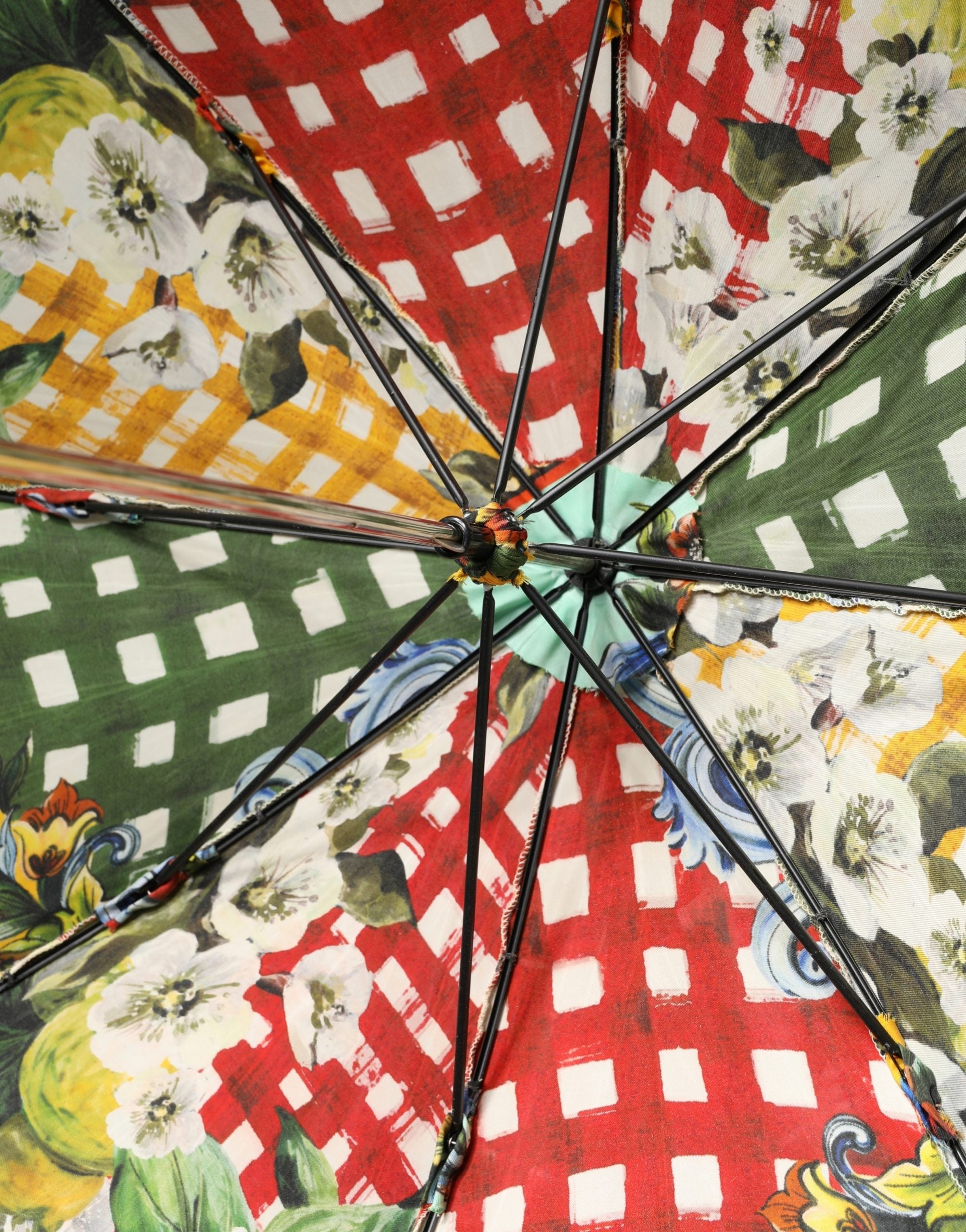Multicolor Carretto Siciliano Print Collapsible Umbrella - ventzia