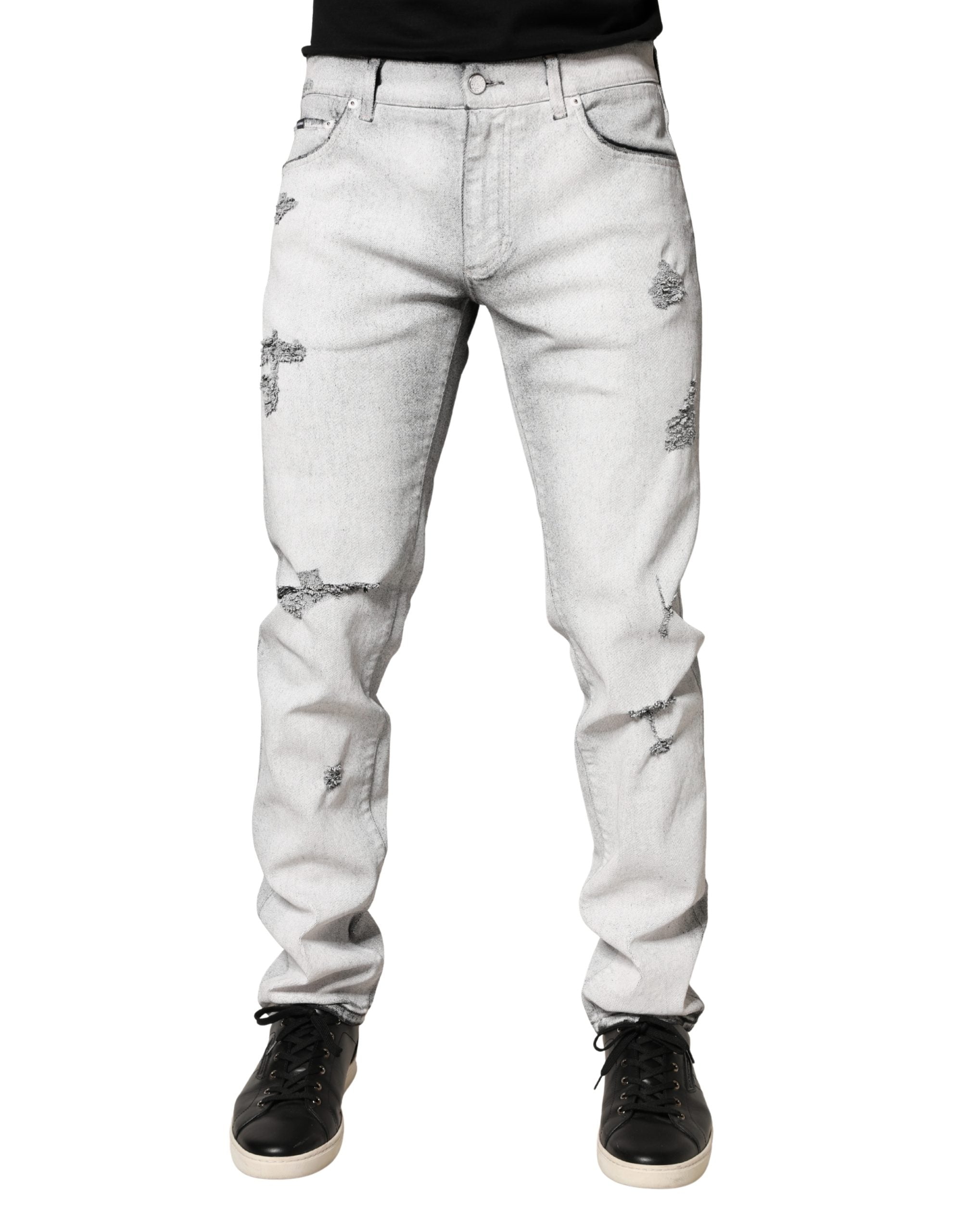 Light Gray Distressed Skinny Men Denim Jeans - ventzia