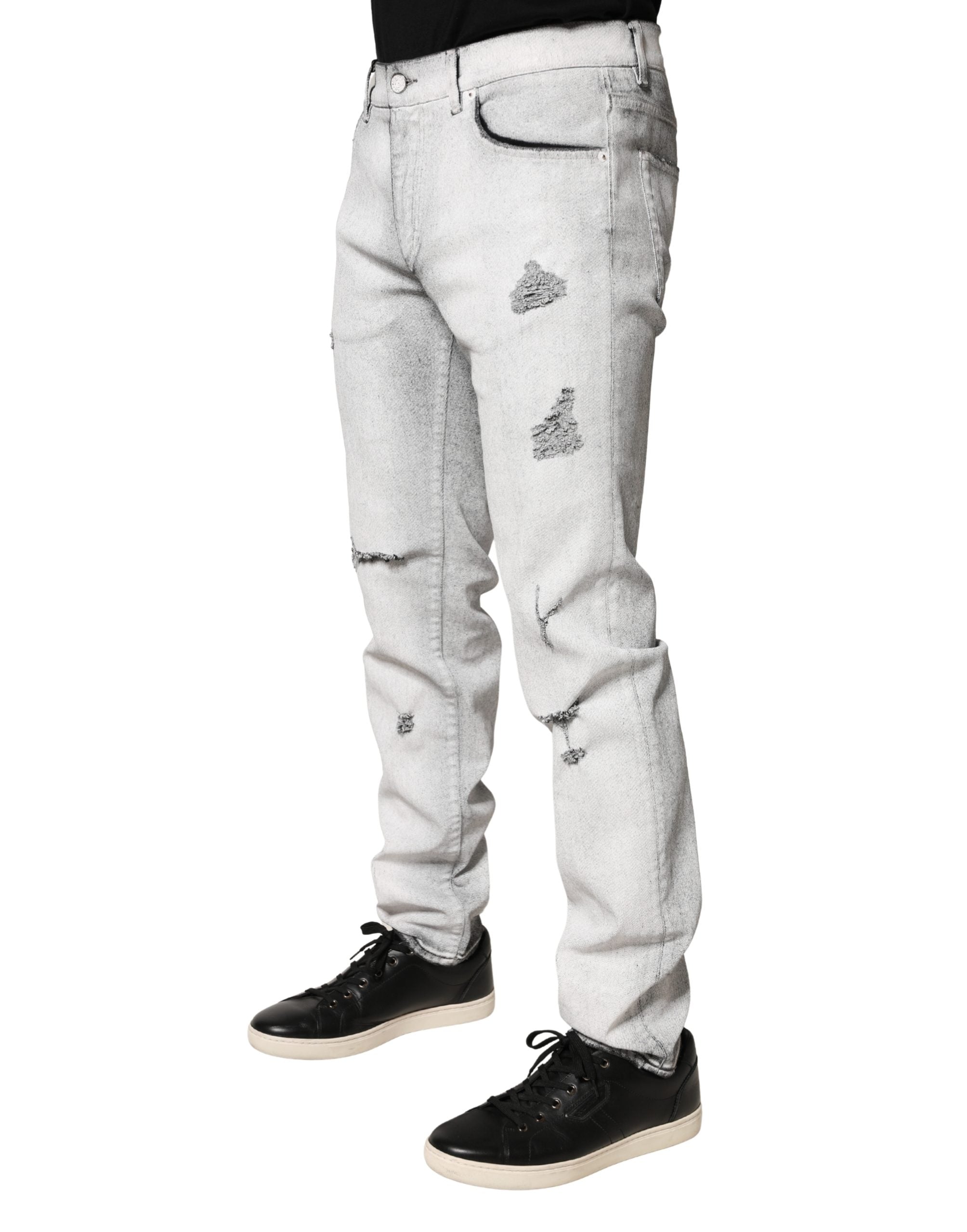 Light Gray Distressed Skinny Men Denim Jeans - ventzia