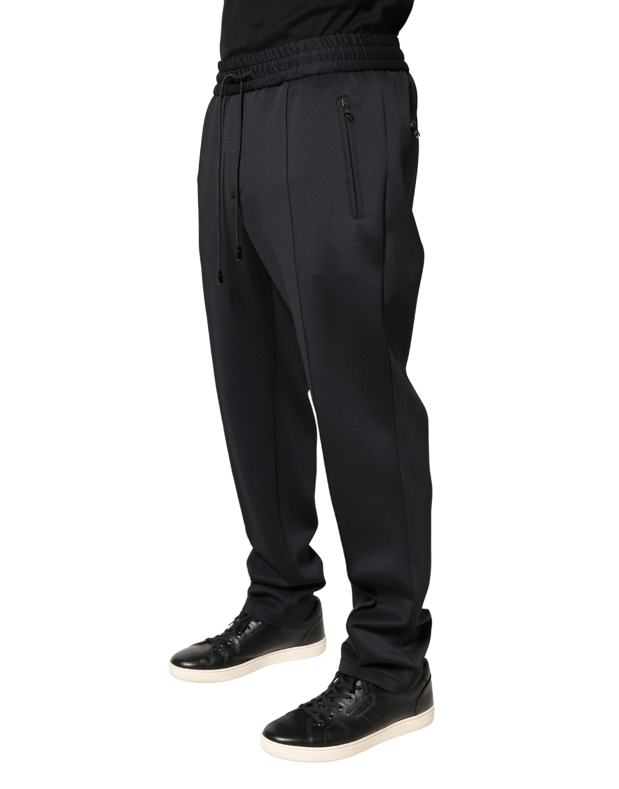 Black Polyester Skinny Jogger Trouser Pants - ventzia