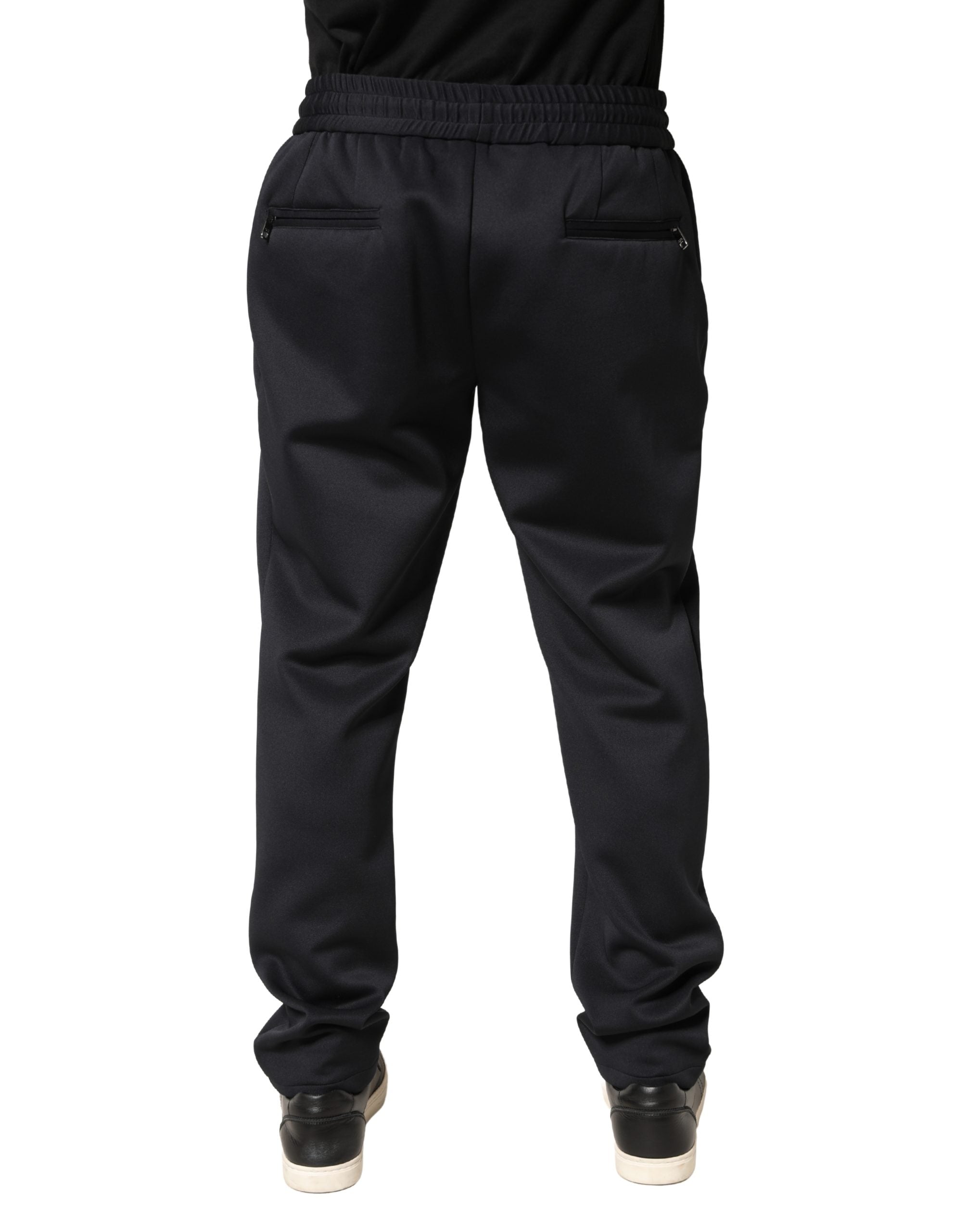 Black Polyester Skinny Jogger Trouser Pants - ventzia