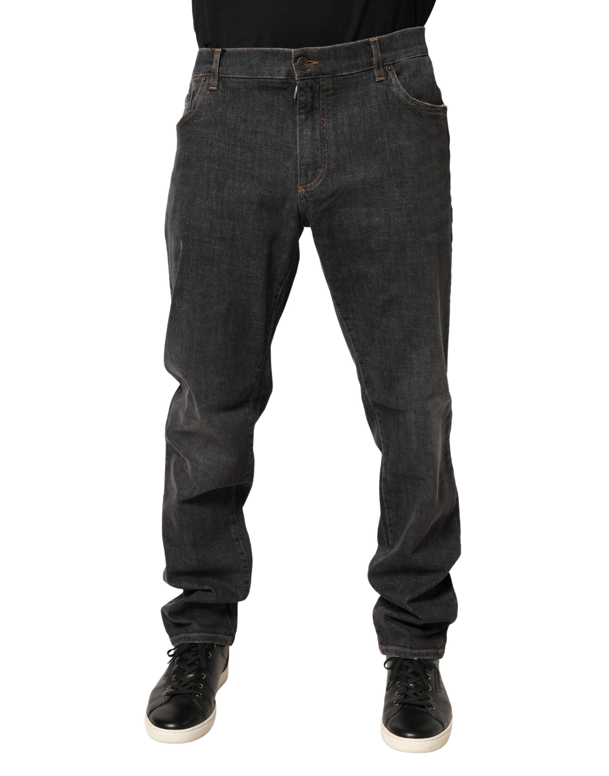 Dark Gray Slim Fit Cotton Men Denim Jeans - ventzia