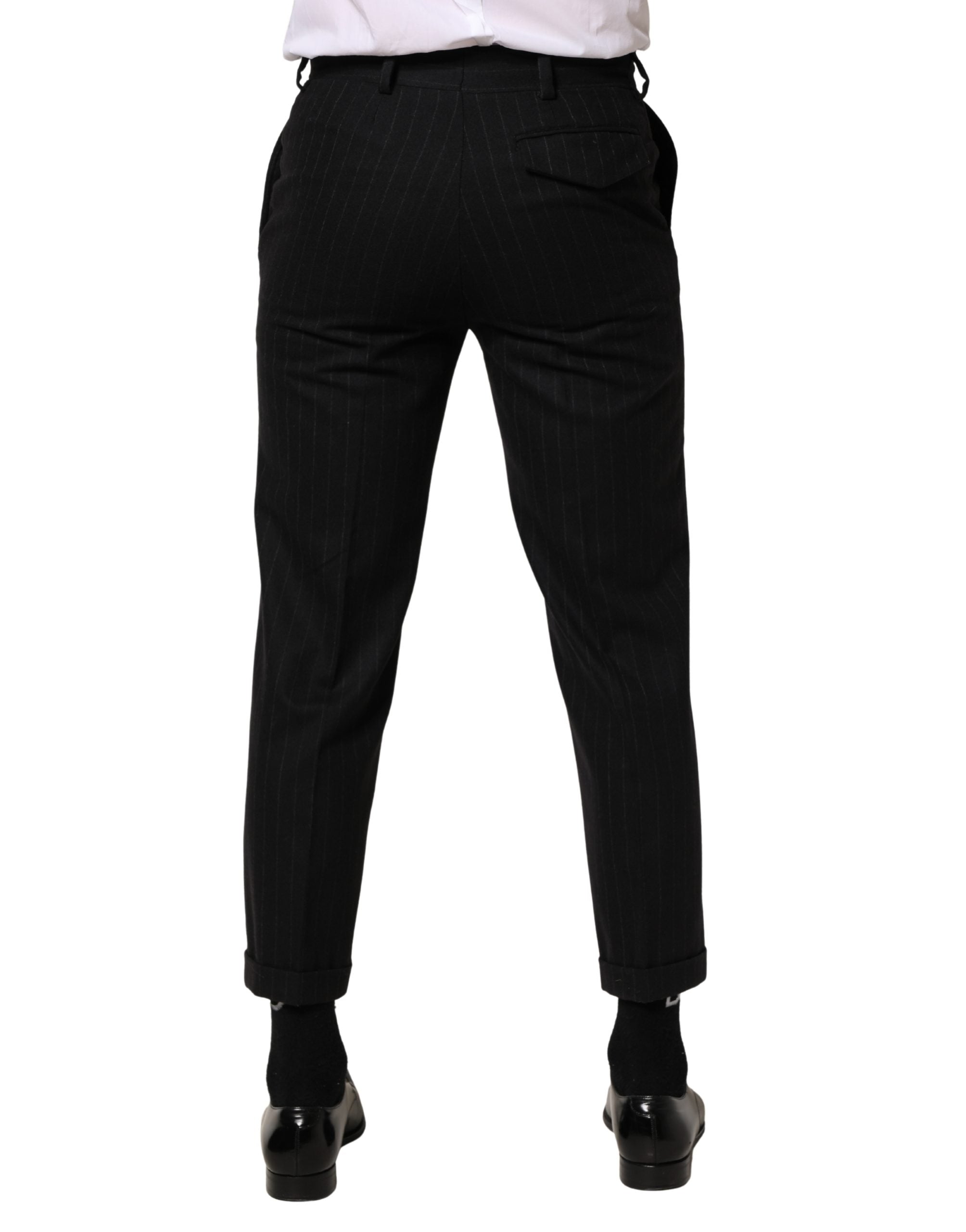 Black Stripes Wool Dress Formal Trouser Pants - ventzia