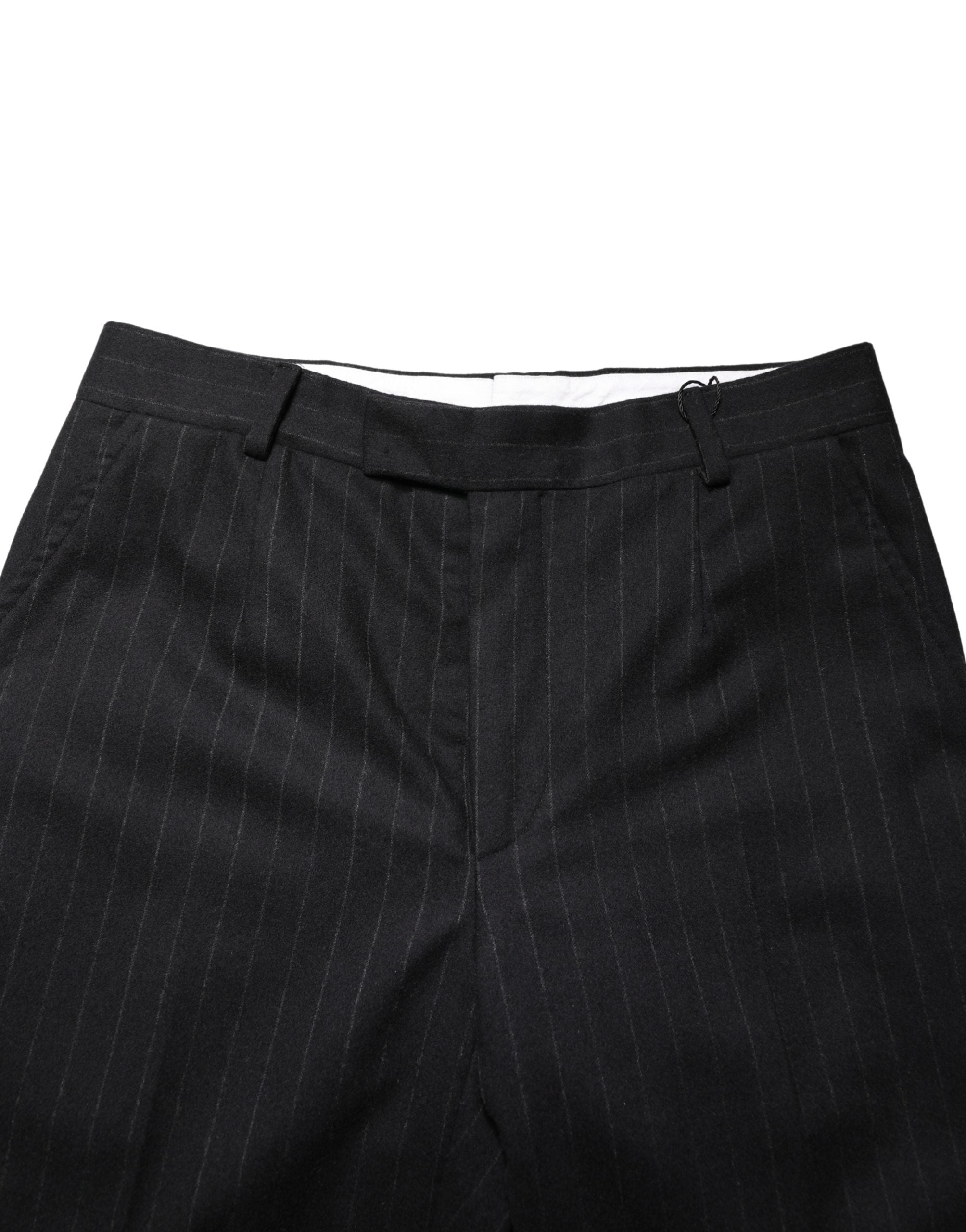 Black Stripes Wool Dress Formal Trouser Pants - ventzia