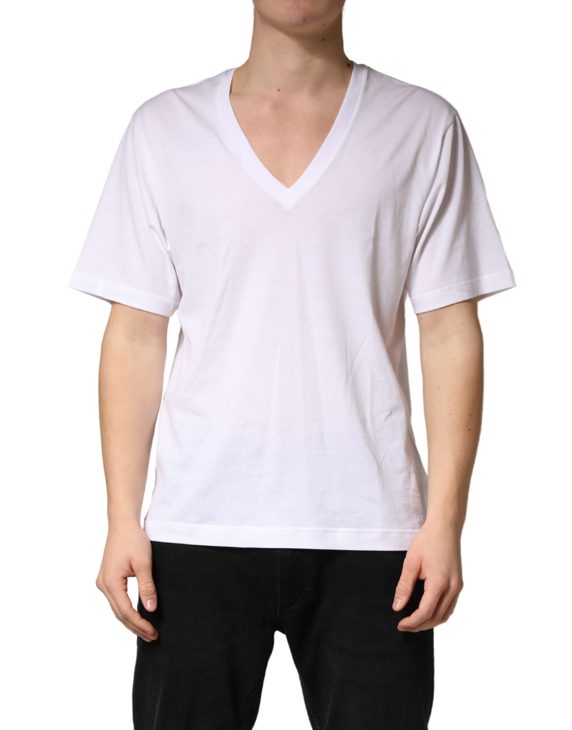 White Cotton Plain V-Neck Men Shirt T-shirt - ventzia