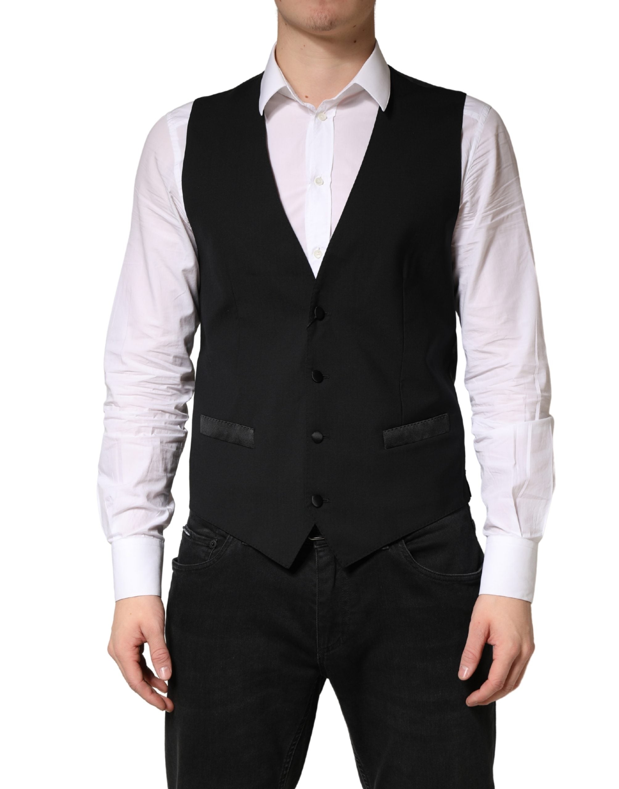 Black Wool Dress Men Formal Waistcoat Vest - ventzia