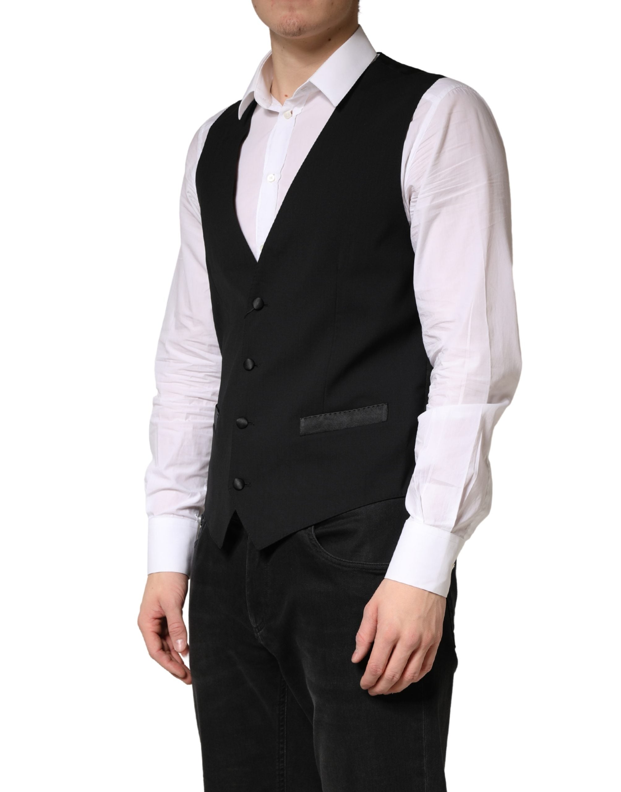 Black Wool Dress Men Formal Waistcoat Vest - ventzia